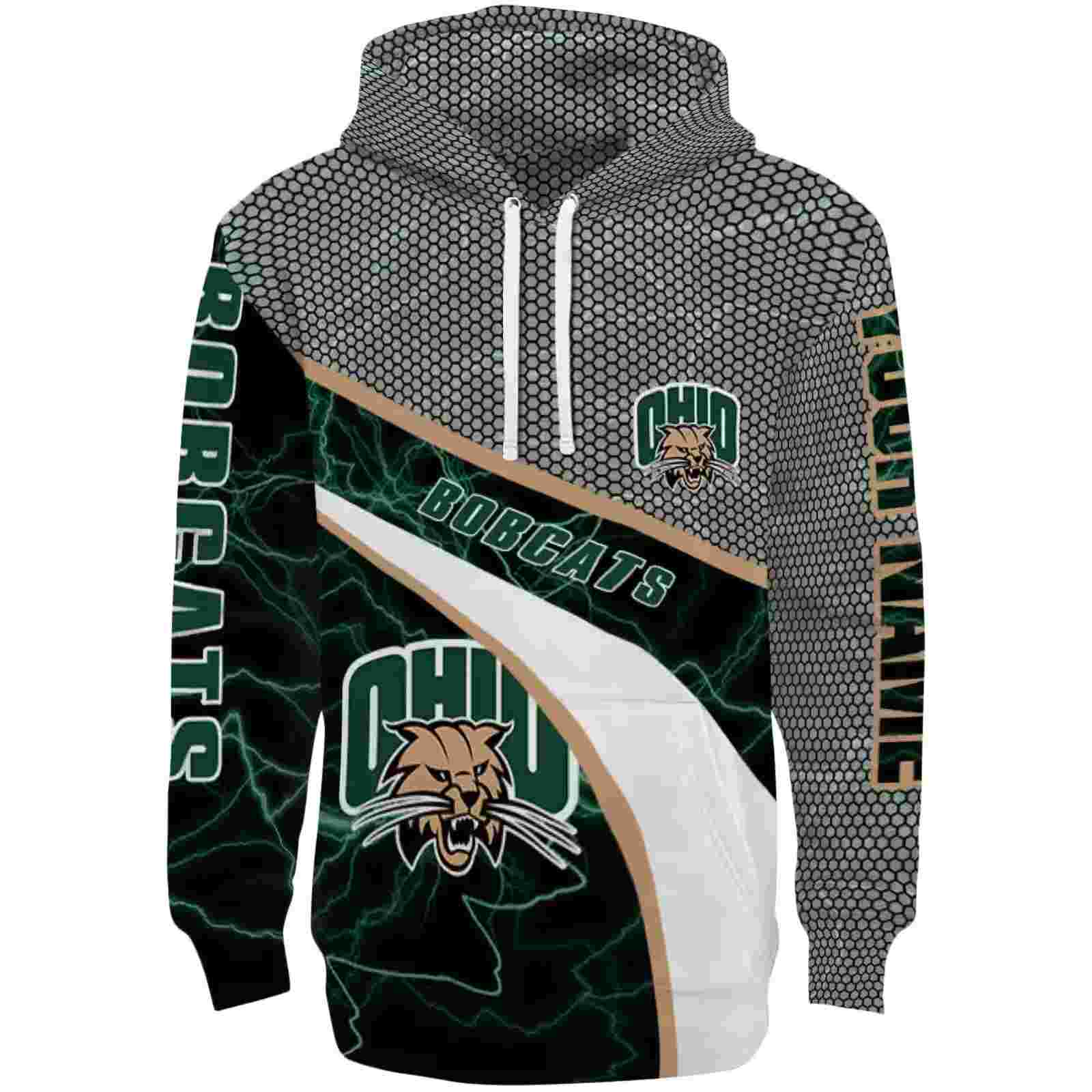 Personalized Ohio Bobcats Hexagonal Mesh Green Black Gray Hoodie