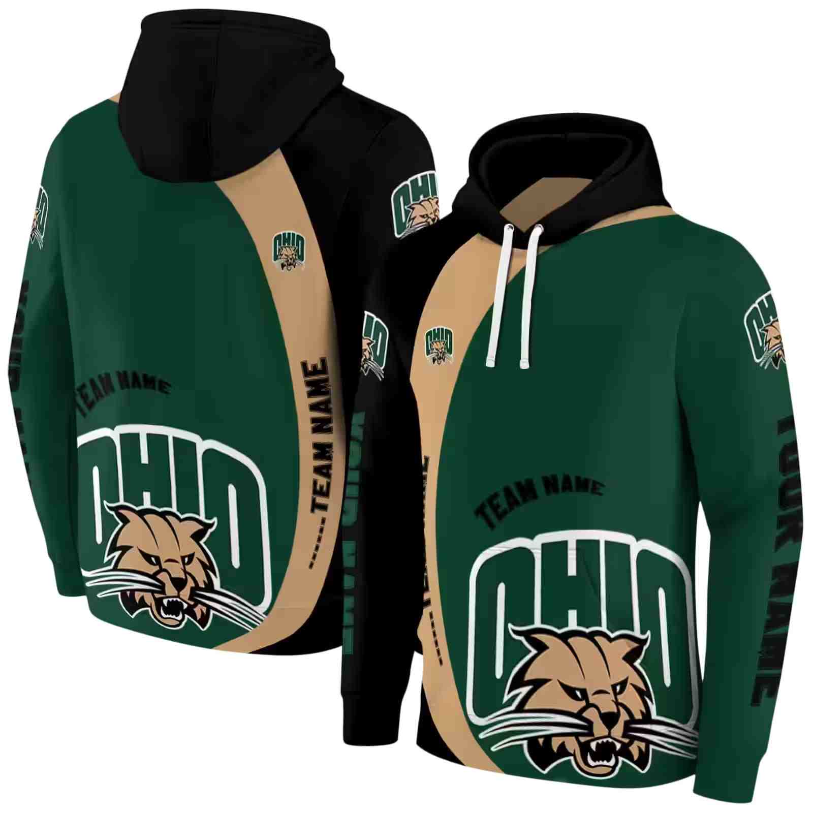 personalized ohio bobcats minimalist design green black hoodie fashion forward