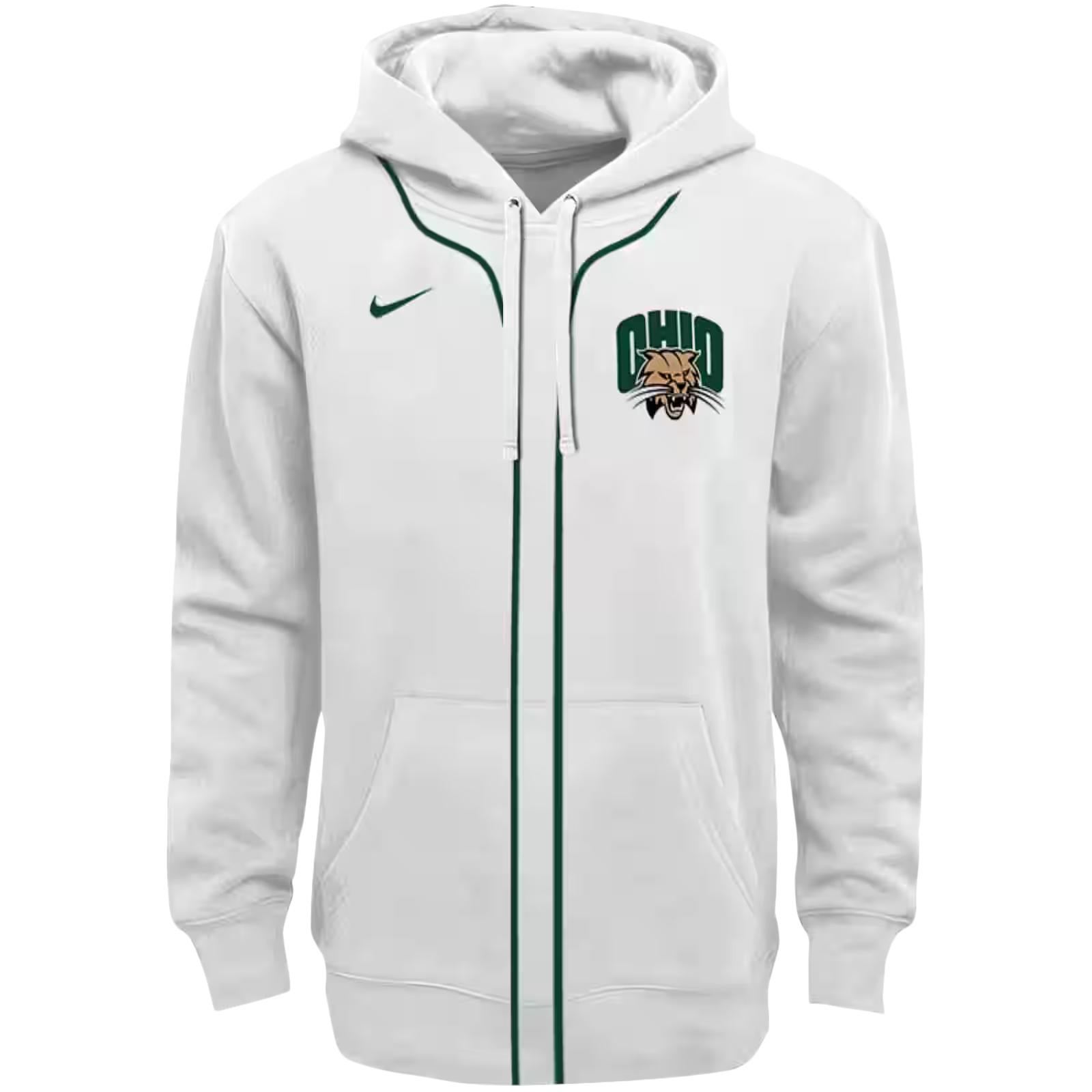 Personalized Ohio Bobcats Sporty Stripe White Hoodie