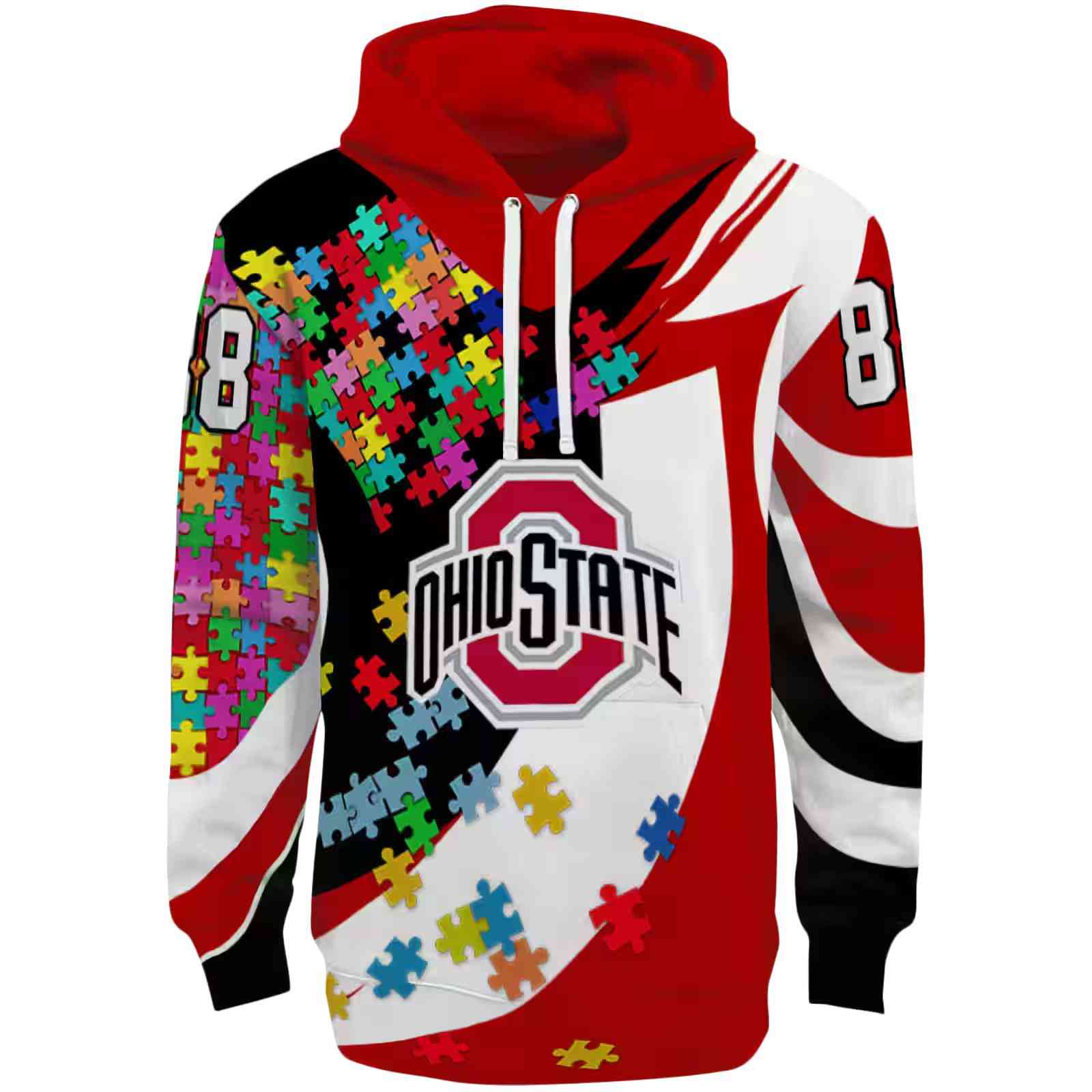 Personalized Ohio State Buckeyes Puzzle Pieces Scarlet Hoodie