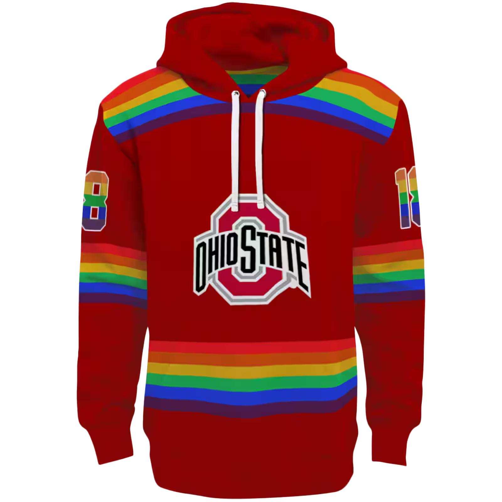 Personalized Ohio State Buckeyes Rainbow Stripes Scarlet Hoodie