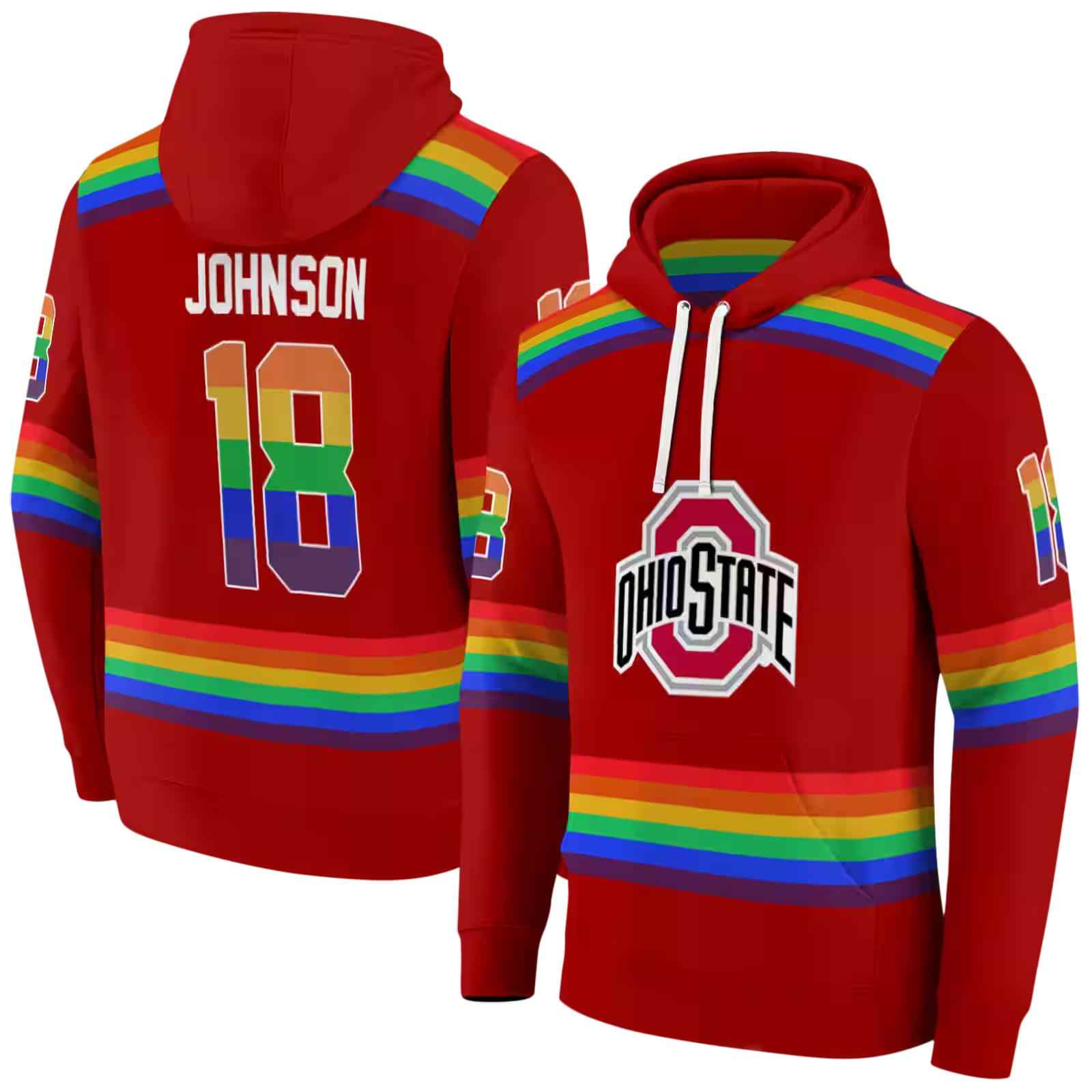 personalized ohio state buckeyes rainbow stripes scarlet hoodie fashion forward