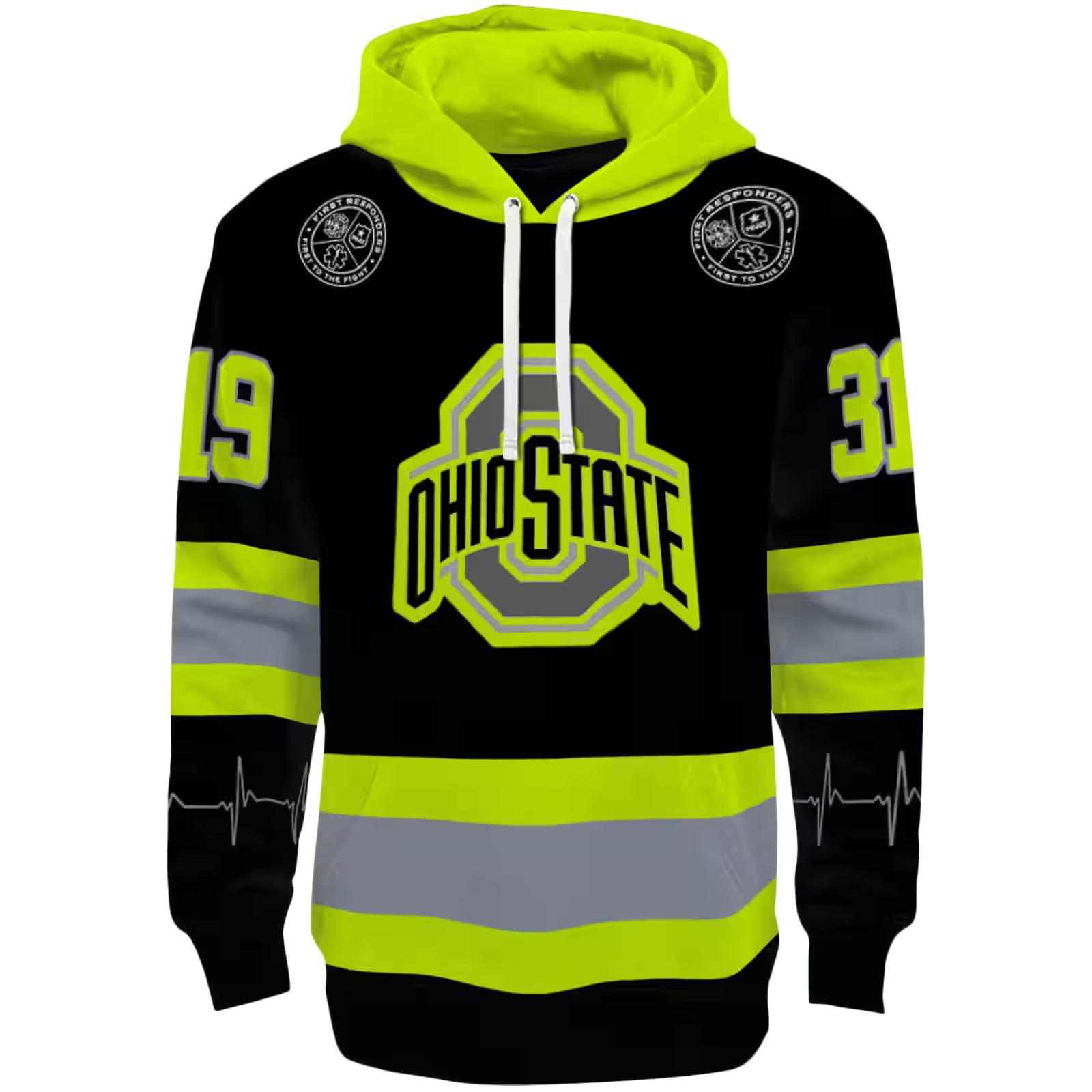 Personalized Ohio State Buckeyes Safety Motif Black Neon Green Hoodie