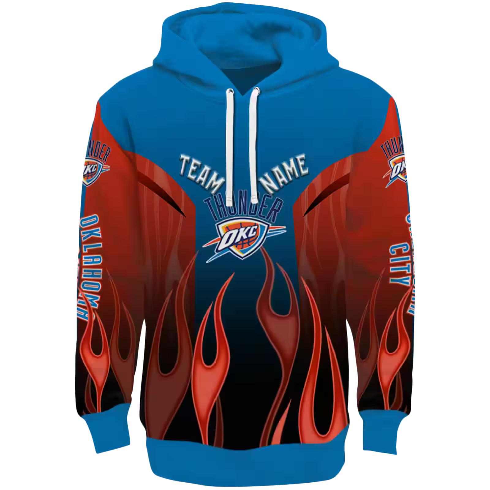Personalized Oklahoma City Thunder Flame Design Blue Hoodie