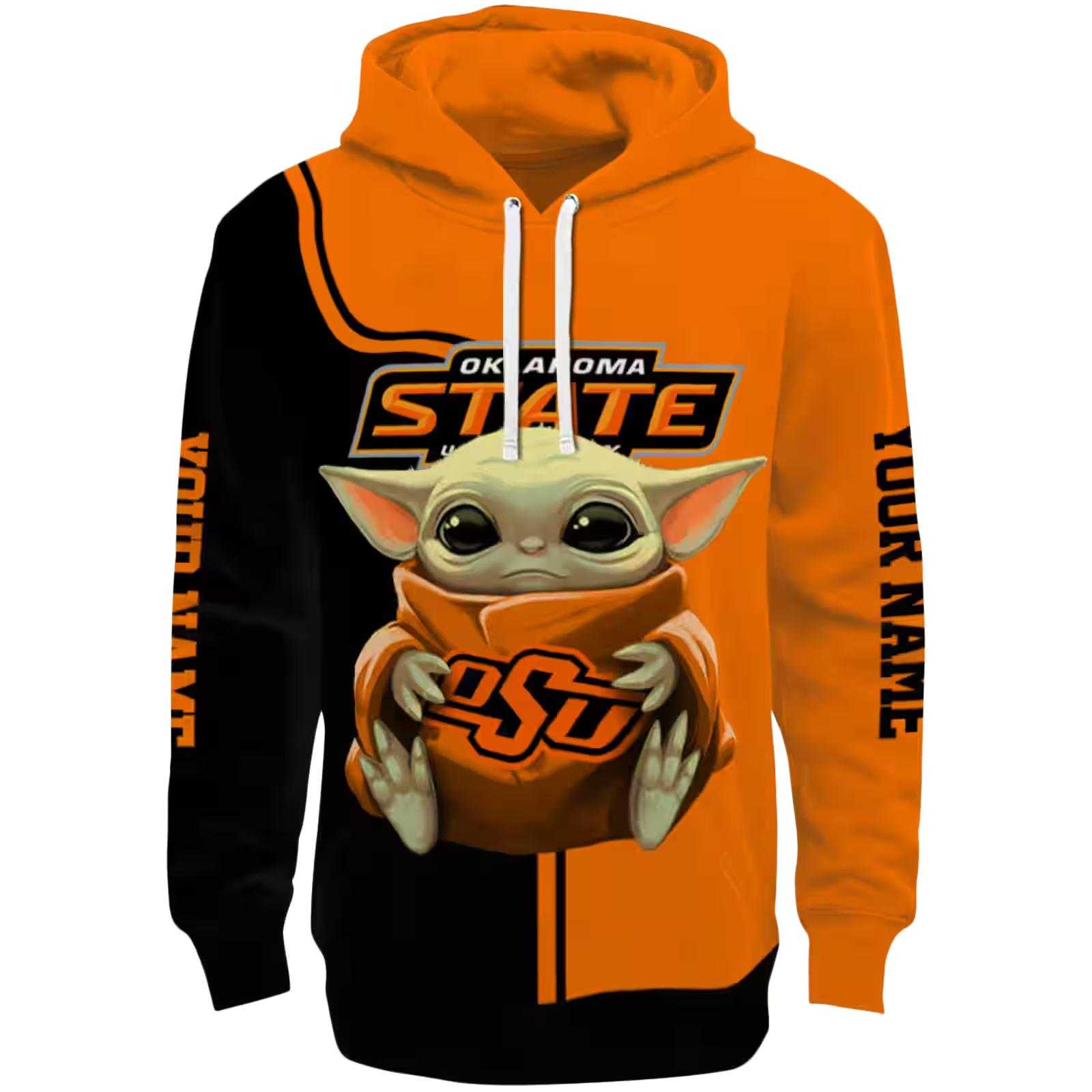 Personalized Oklahoma State Cowboys Baby Yoda Orange Black Hoodie