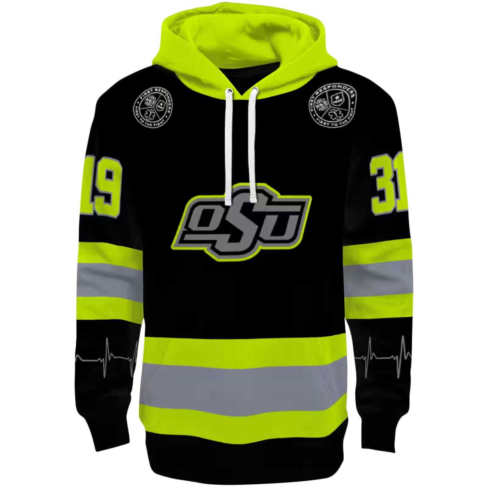 Personalized Oklahoma State Cowboys Safety Motif Black Neon Green Hoodie
