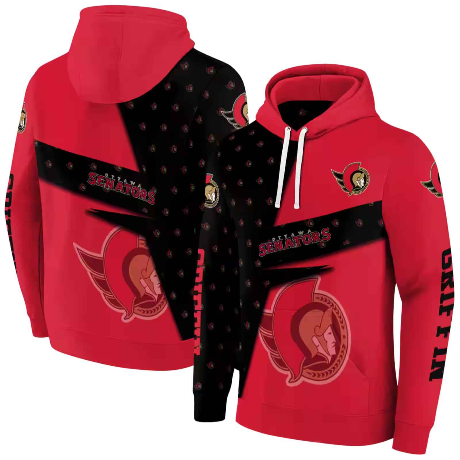 personalized ottawa senators abstract shape red hoodie fashion forward