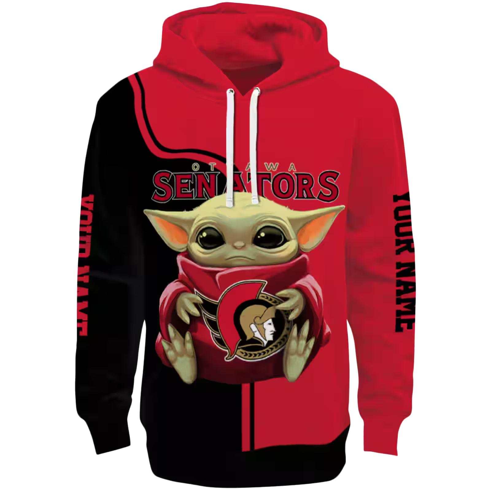 Personalized Ottawa Senators Baby Yoda Red Black Hoodie