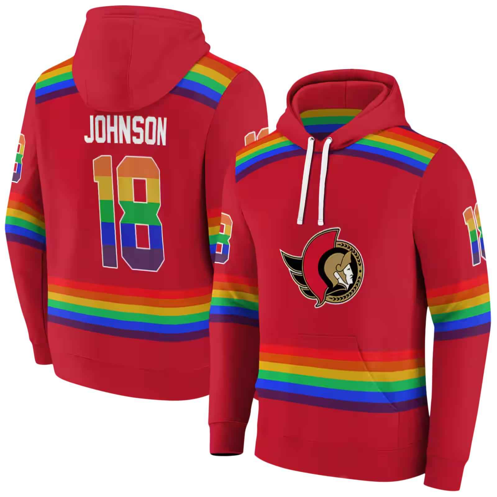 personalized ottawa senators rainbow stripes red hoodie fashion forward