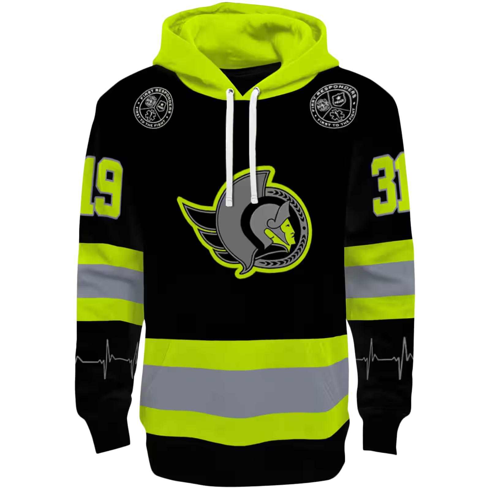 Personalized Ottawa Senators Safety Motif Black Neon Green Hoodie