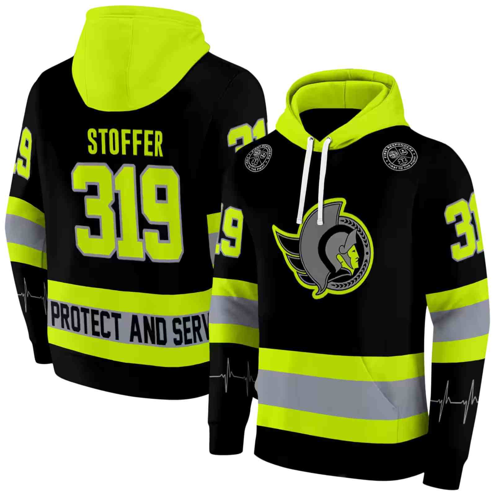 personalized ottawa senators safety motif black neon green hoodie fashion forward