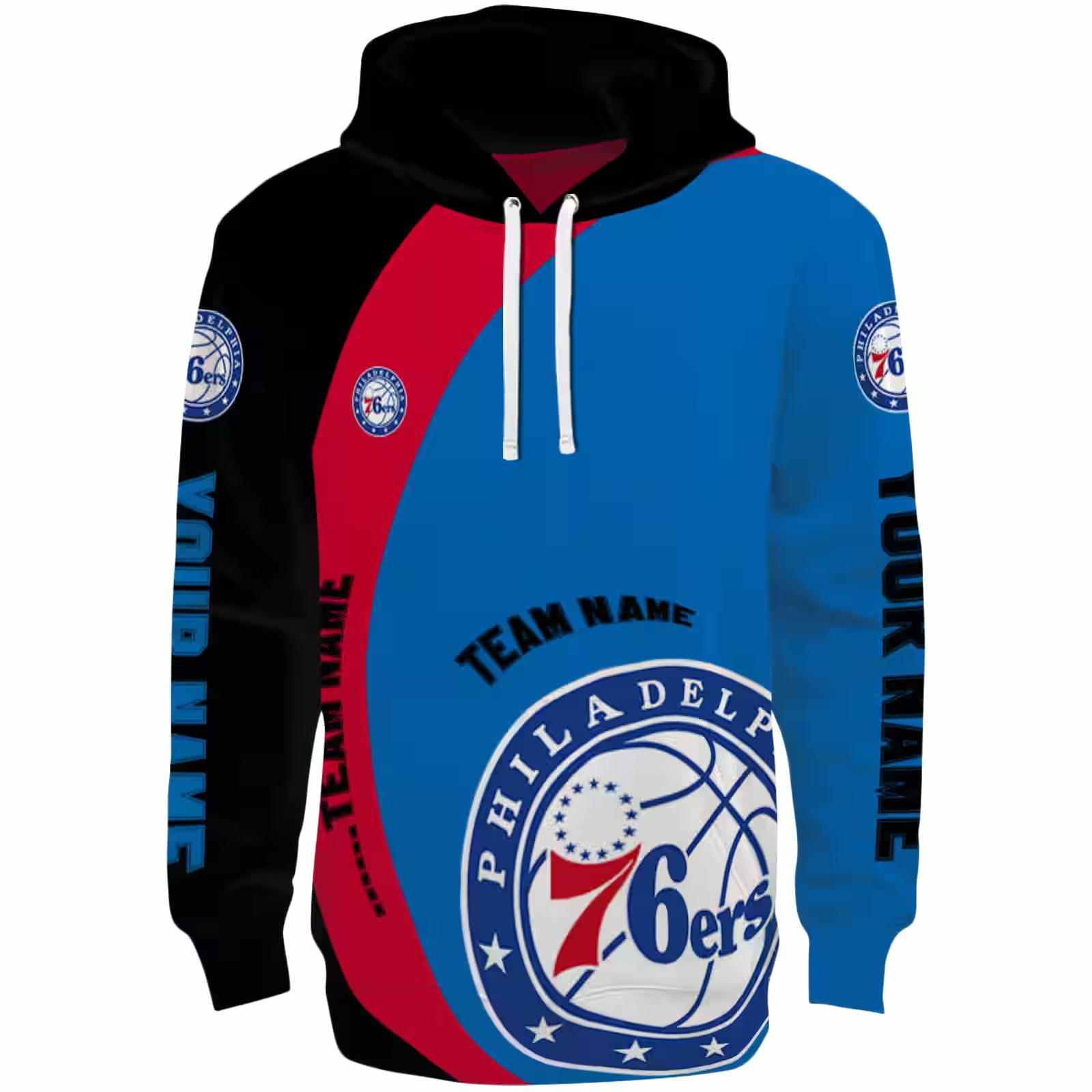 Personalized Philadelphia 76ers Minimalist Design Blue Black Hoodie