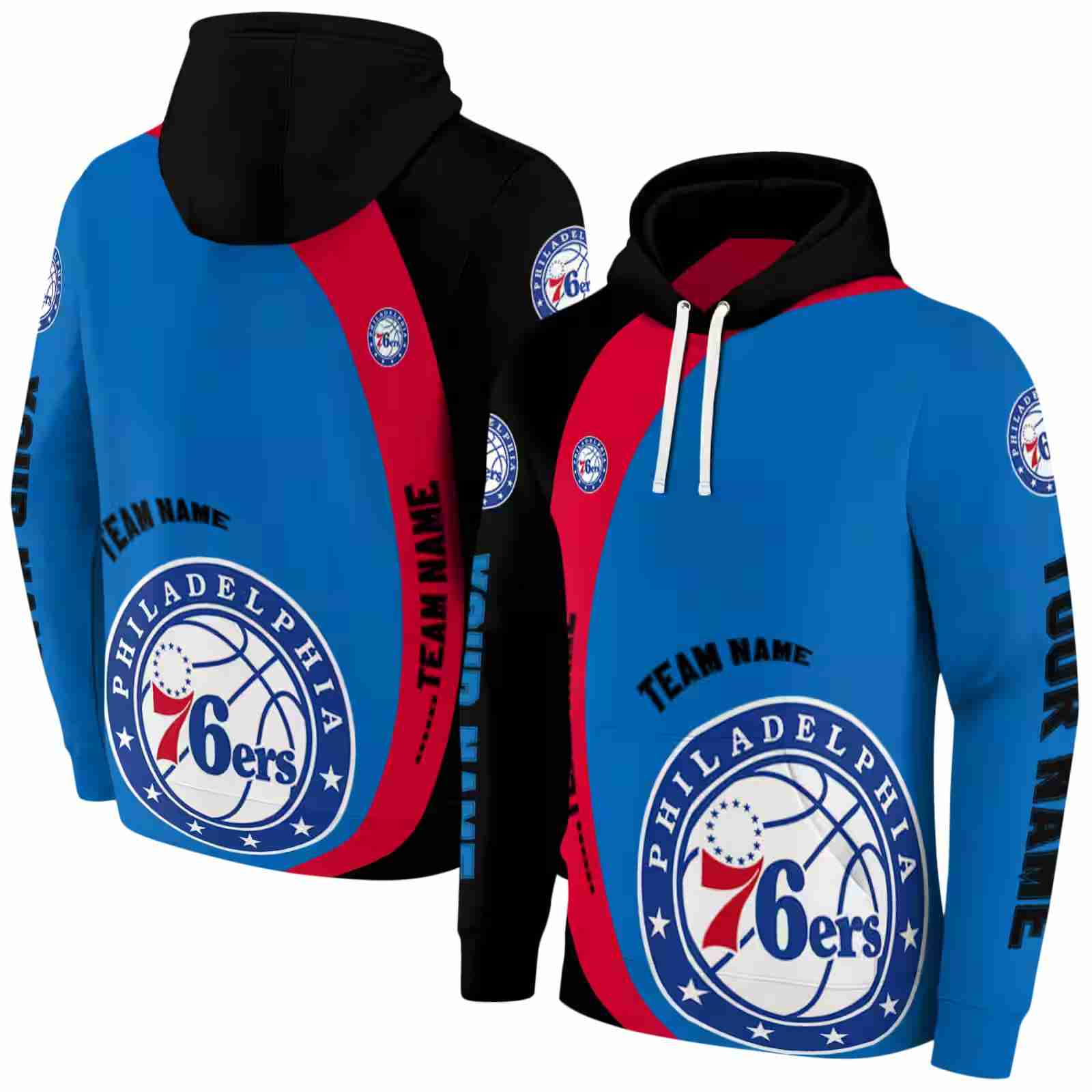 personalized philadelphia 76ers minimalist design blue black hoodie fashion forward