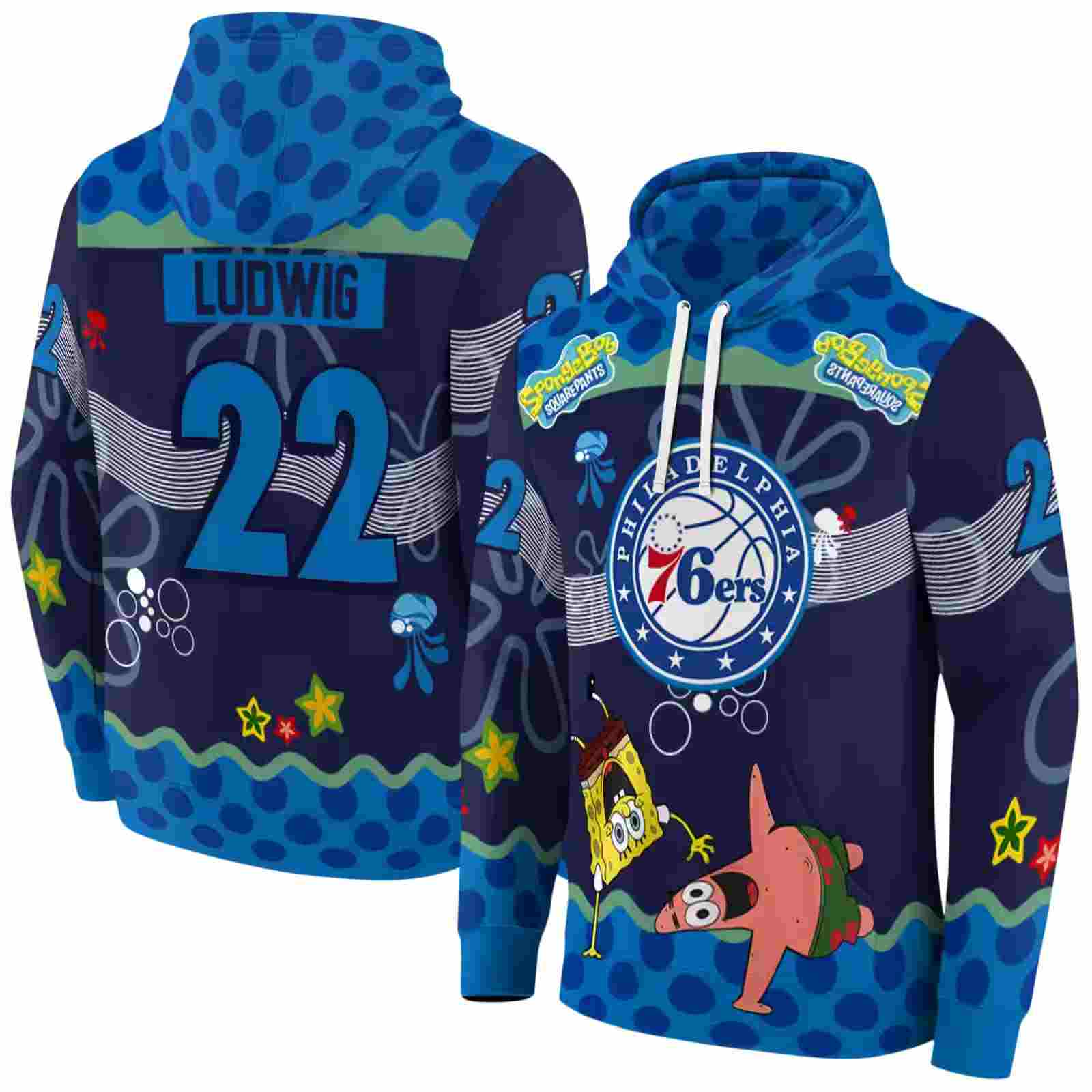 personalized philadelphia 76ers spongebob patrick star blue navy hoodie fashion forward