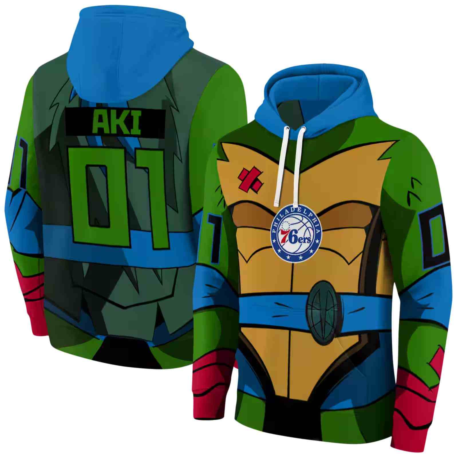 personalized philadelphia 76ers superhero armor blue green hoodie fashion forward