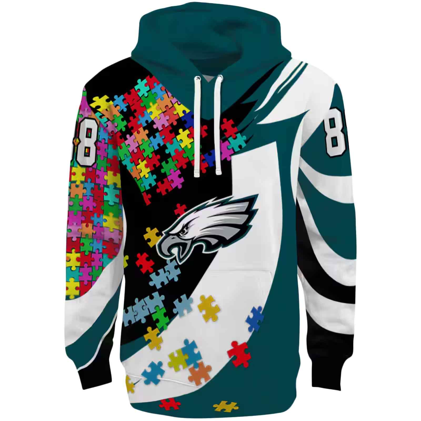 Personalized Philadelphia Eagles Puzzle Pieces Green Hoodie