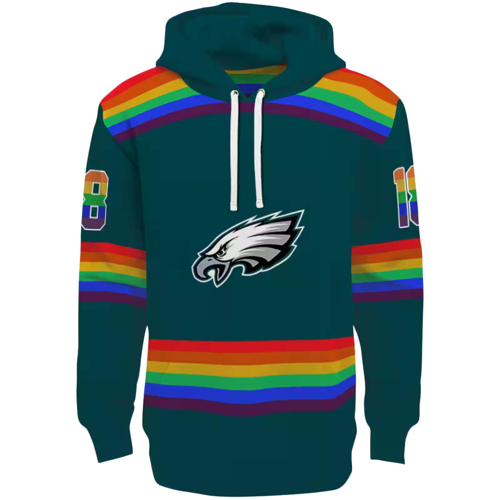 Personalized Philadelphia Eagles Rainbow Stripes Green Hoodie