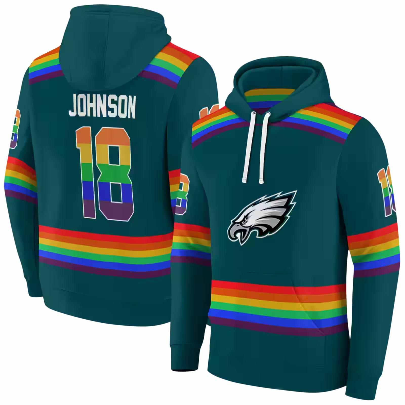 personalized philadelphia eagles rainbow stripes green hoodie fashion forward