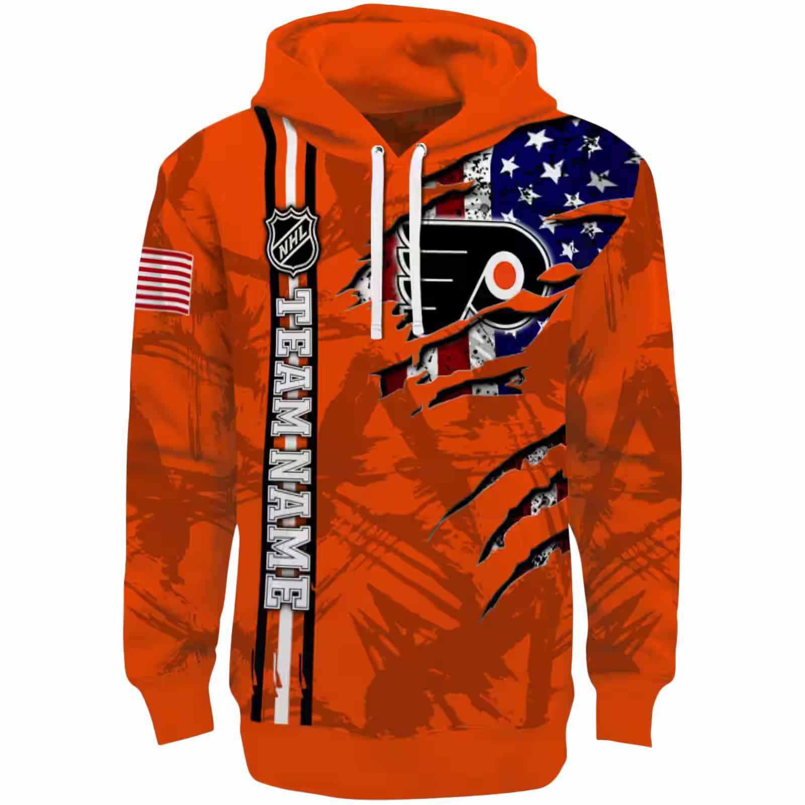 Personalized Philadelphia Flyers Ripped Flag Orange Hoodie