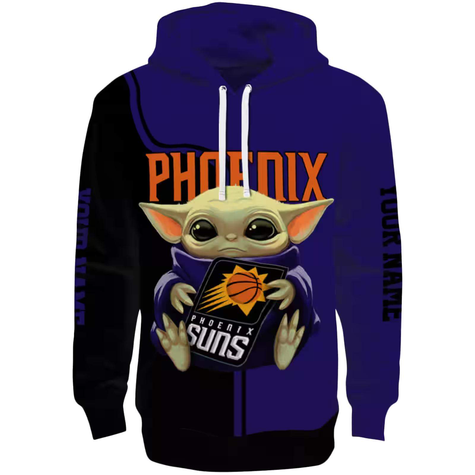 Personalized Phoenix Suns Baby Yoda Purple Black Hoodie