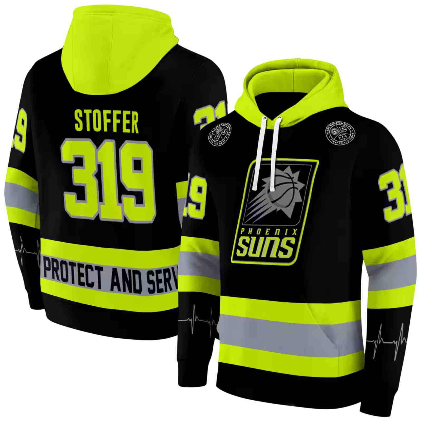 personalized phoenix suns safety motif black neon green hoodie fashion forward