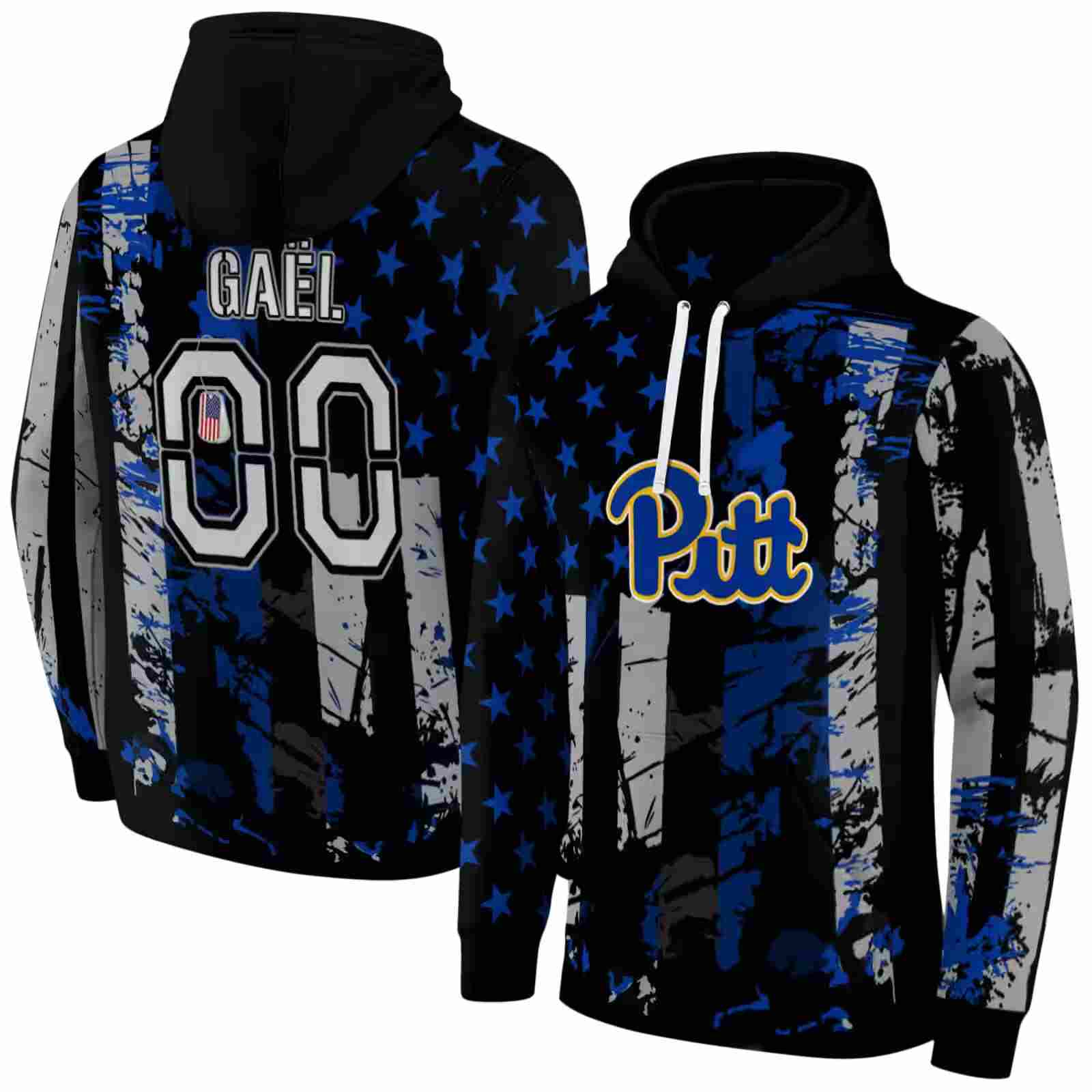 personalized pittsburgh panthers distressed flag royal blue black hoodie fashion forward