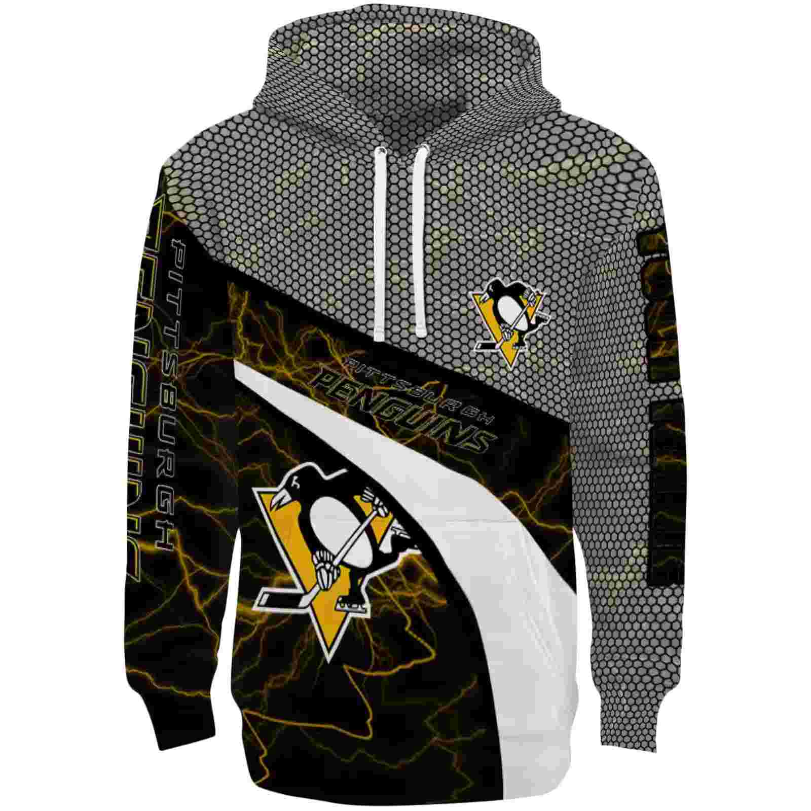 Personalized Pittsburgh Penguins Hexagonal Mesh Yellow Black Gray Hoodie