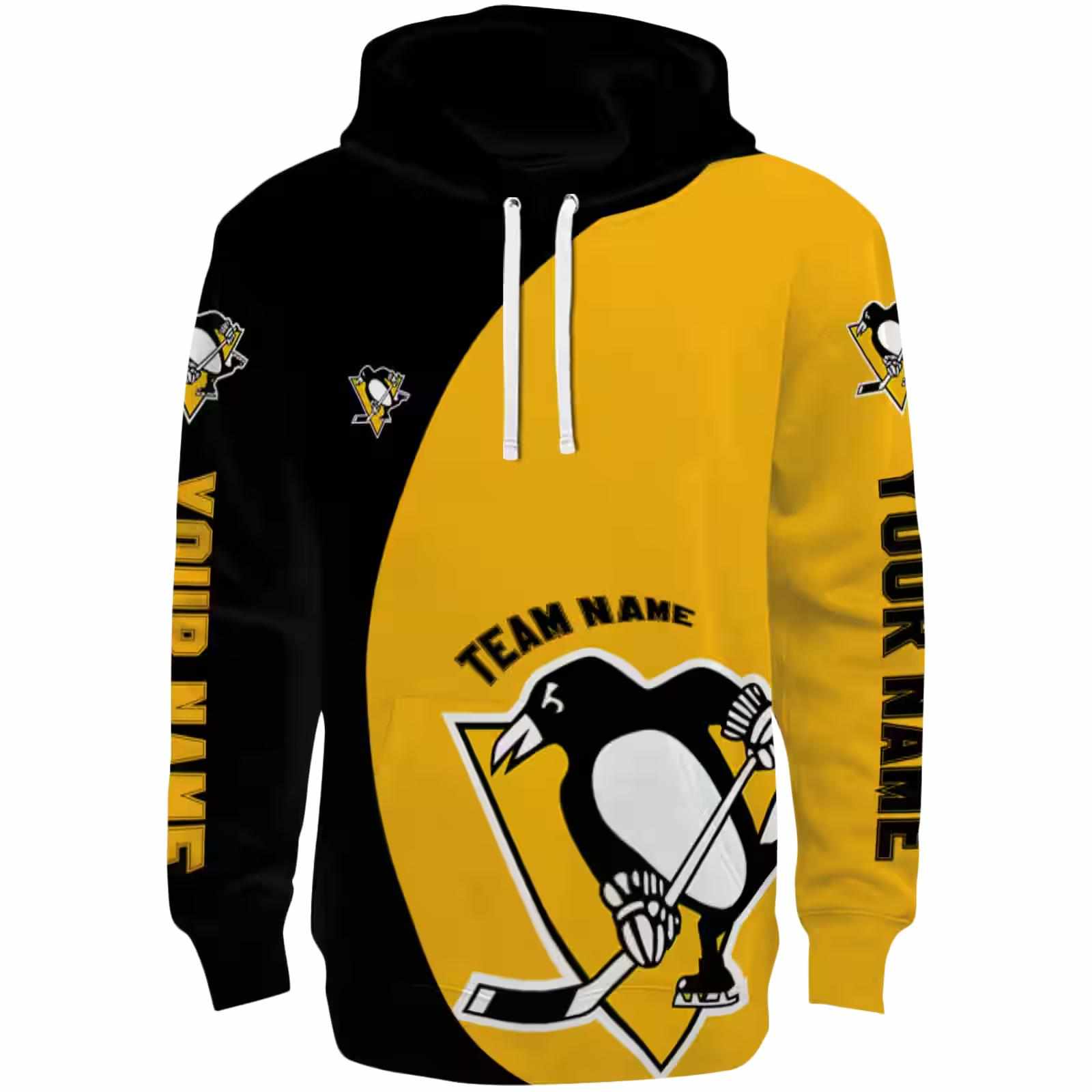 Personalized Pittsburgh Penguins Minimalist Design Yellow Black Hoodie