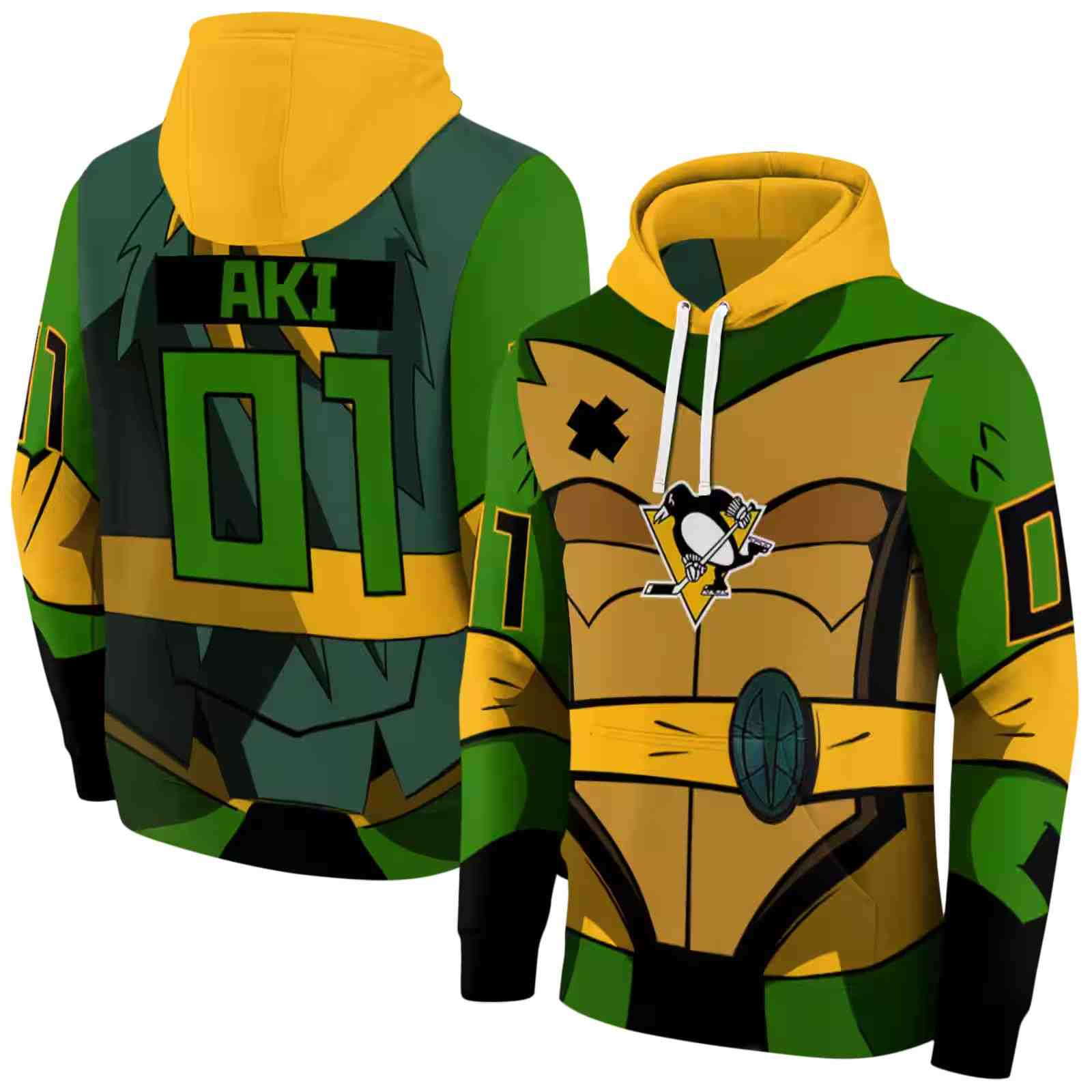 personalized pittsburgh penguins superhero armor yellow green hoodie fashion forward