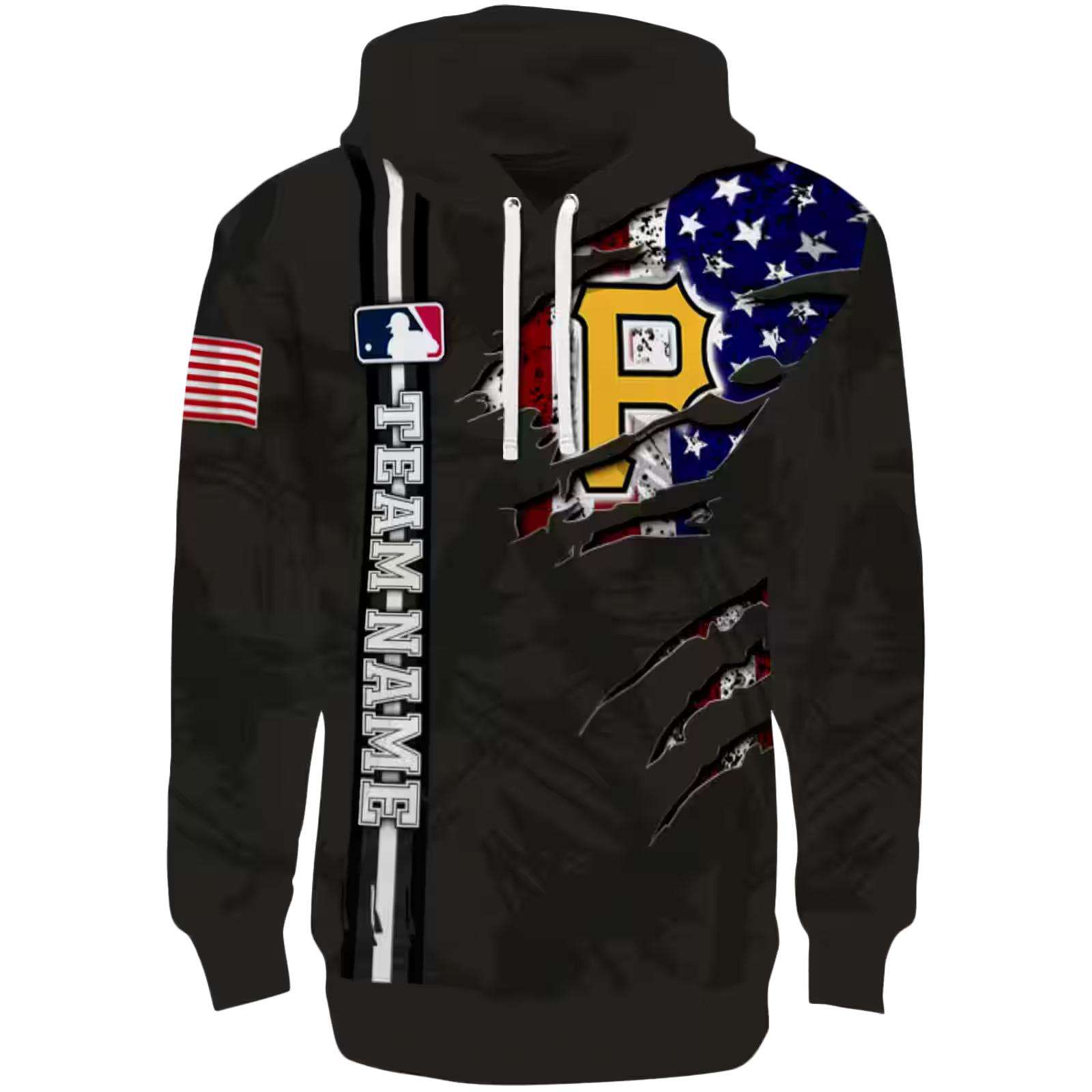 Personalized Pittsburgh Pirates Ripped Flag Black Hoodie