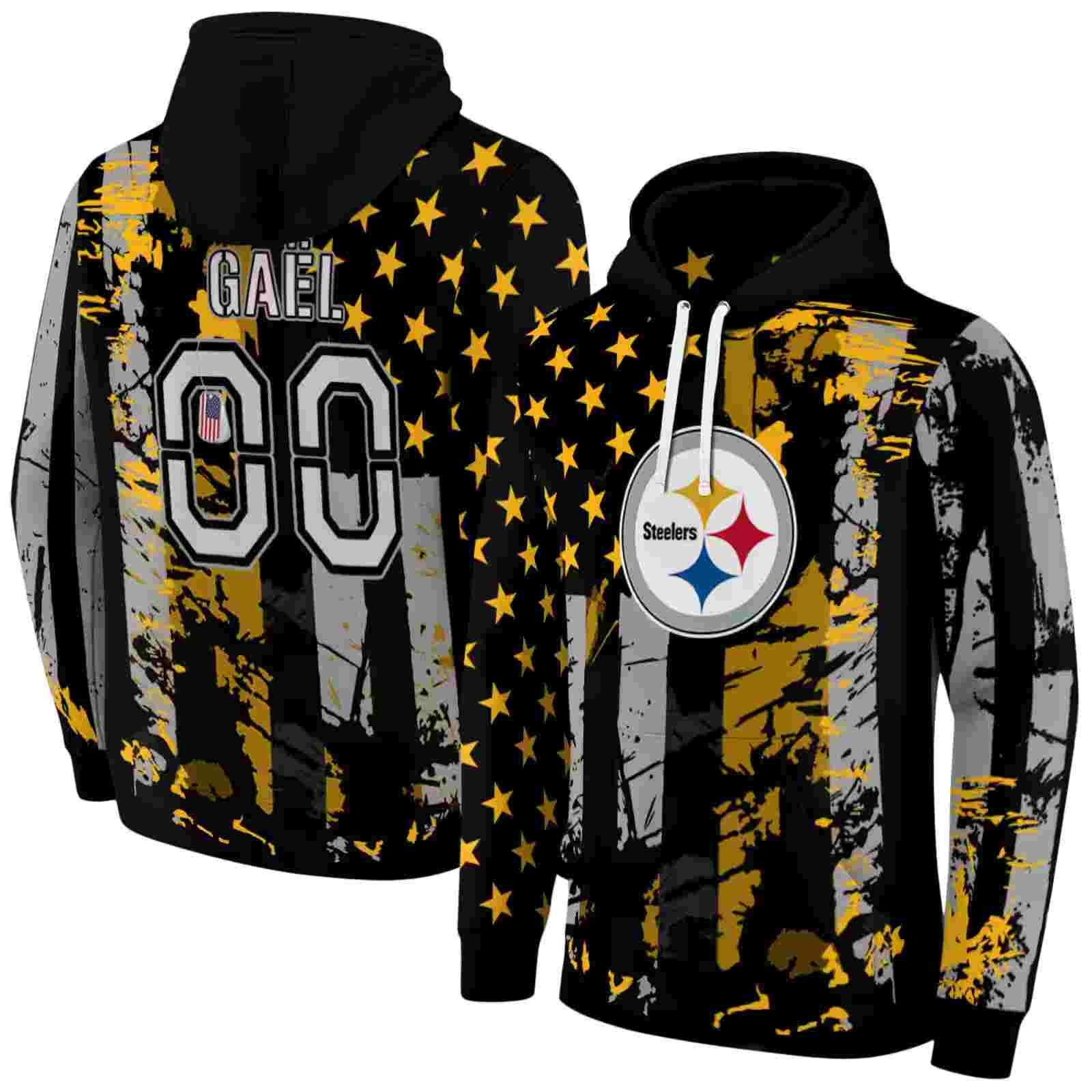 personalized pittsburgh steelers distressed flag gold black hoodie fashion forward