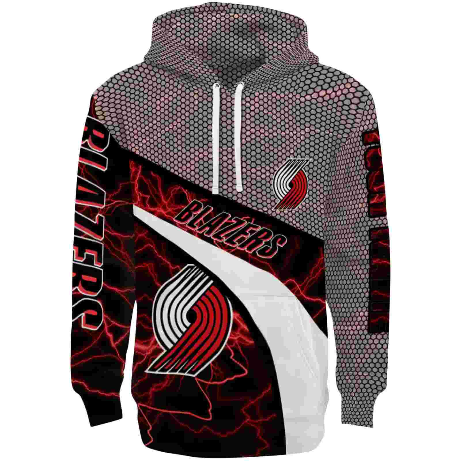 Personalized Portland Trail Blazers Hexagonal Mesh Red Black Gray Hoodie