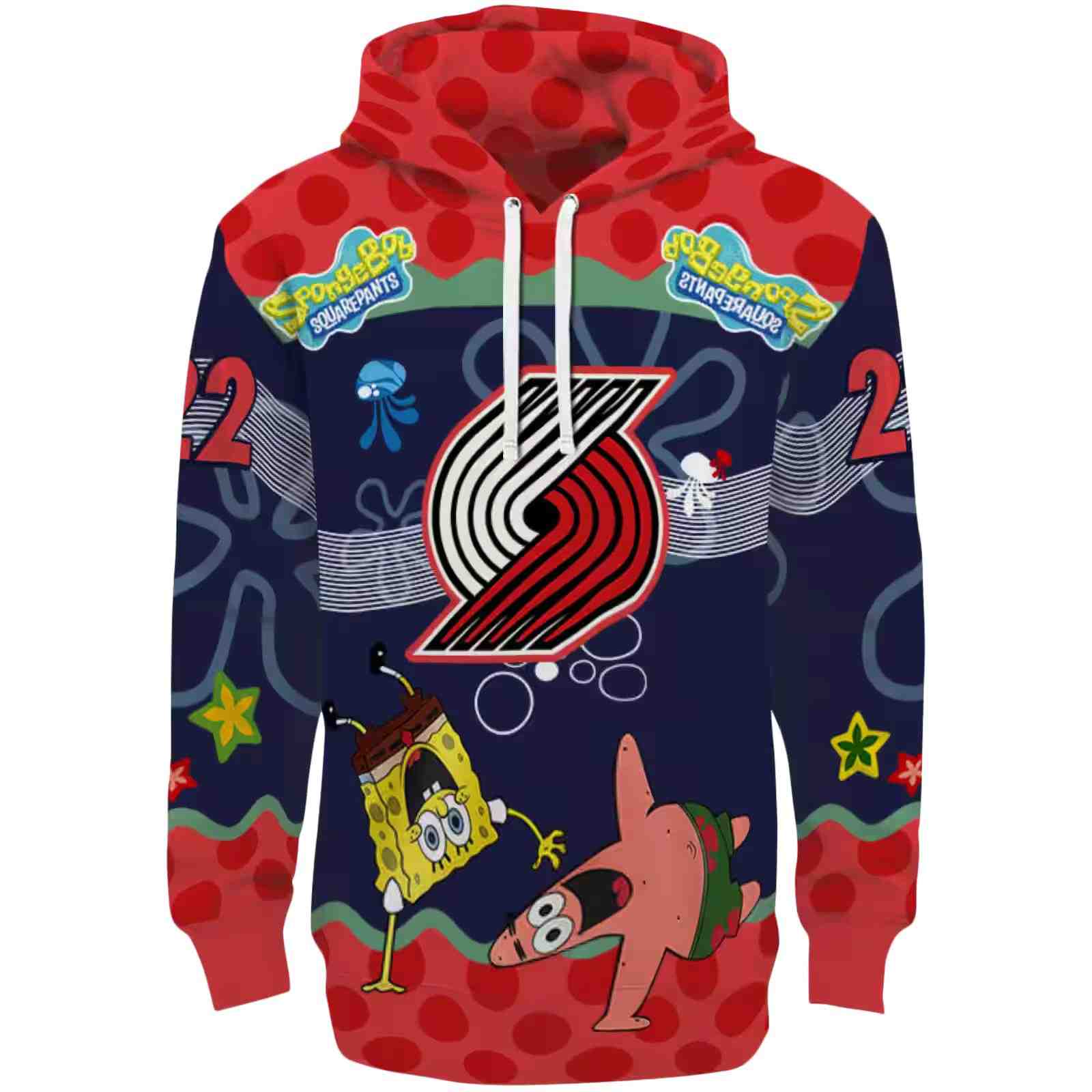 Personalized Portland Trail Blazers Spongebob Patrick Star Red Navy Hoodie