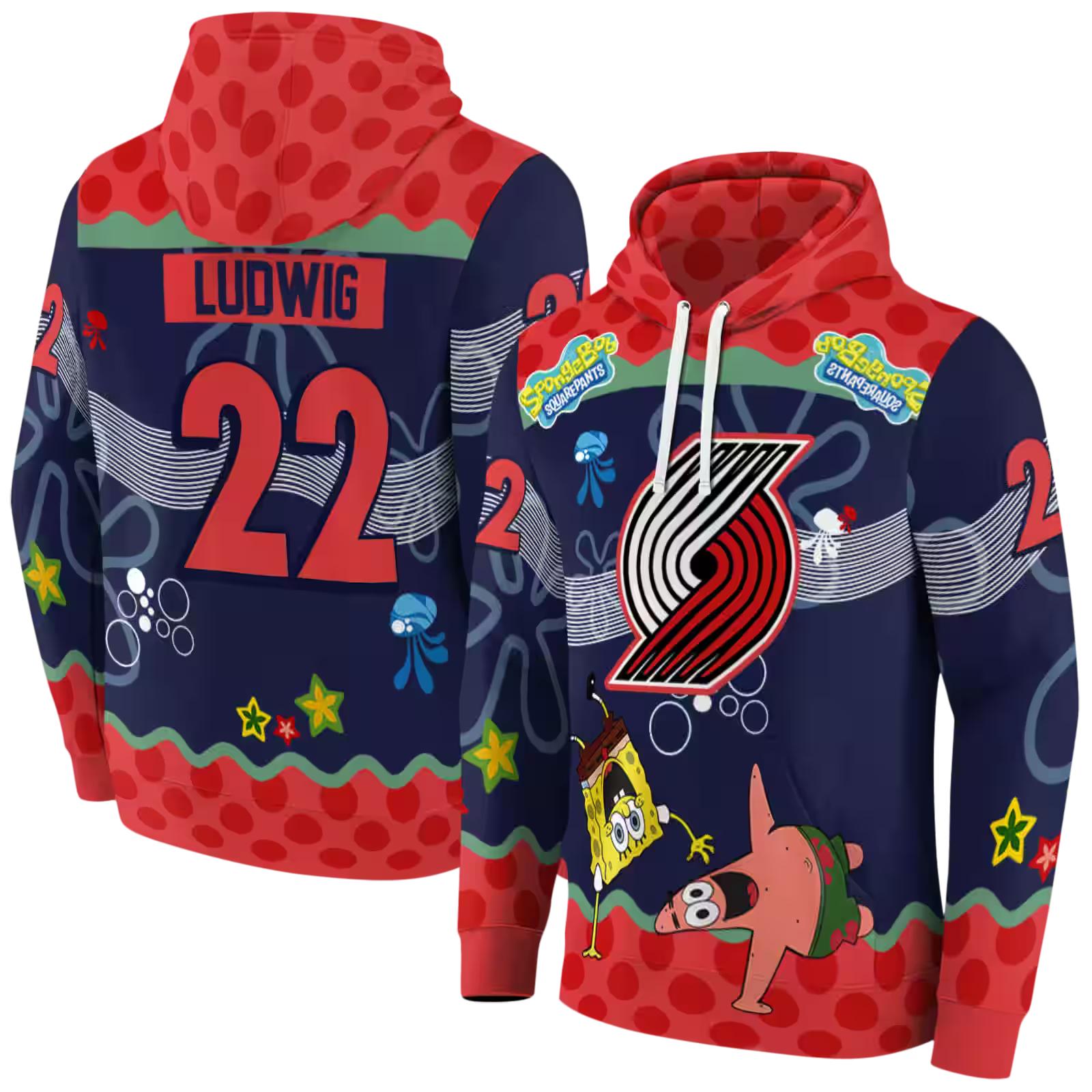 personalized portland trail blazers spongebob patrick star red navy hoodie fashion forward