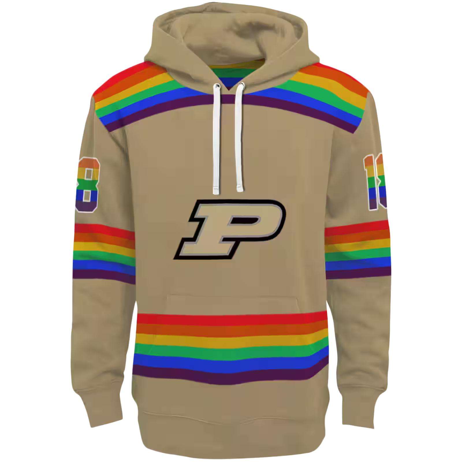 Personalized Purdue Boilermakers Rainbow Stripes Gold Hoodie