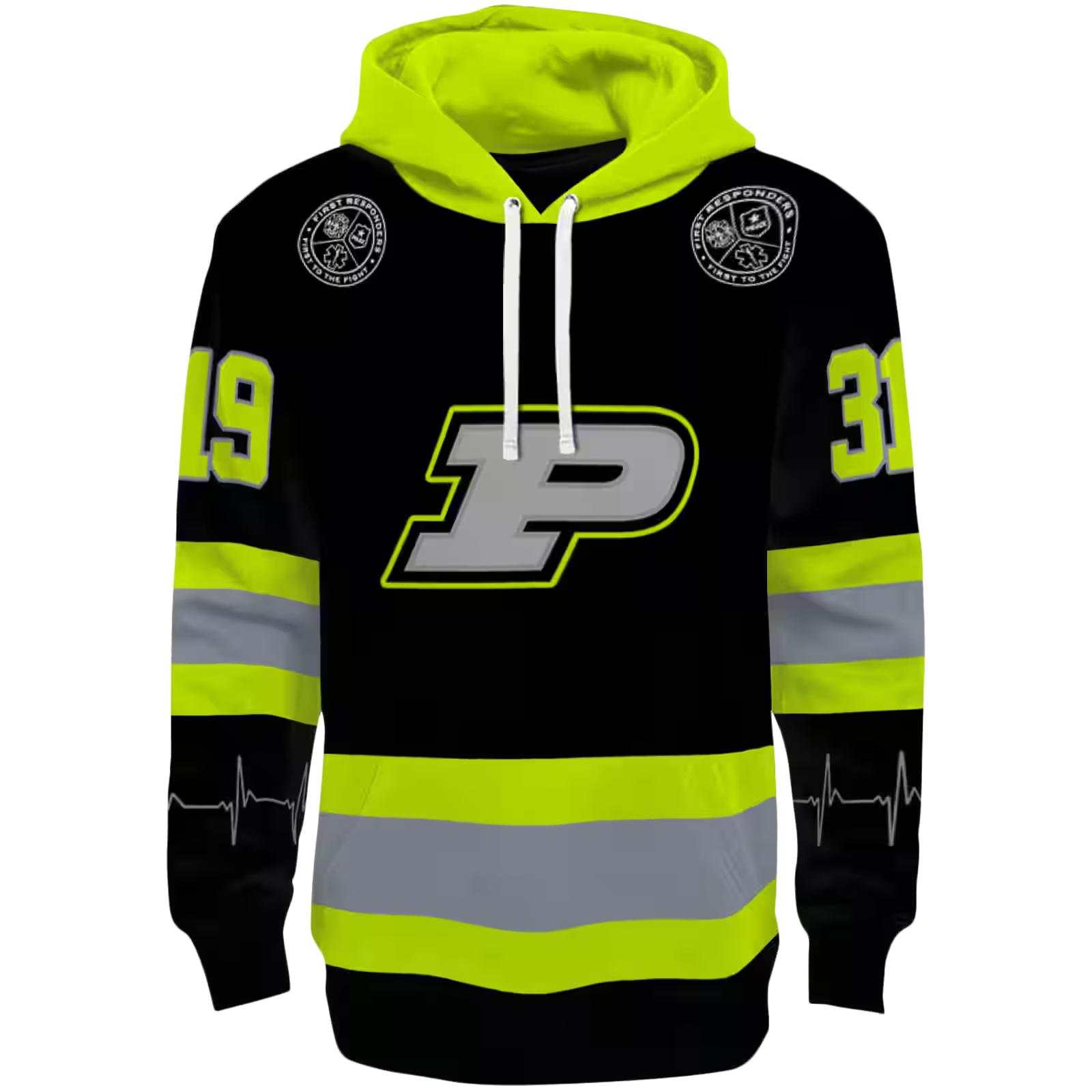Personalized Purdue Boilermakers Safety Motif Black Neon Green Hoodie