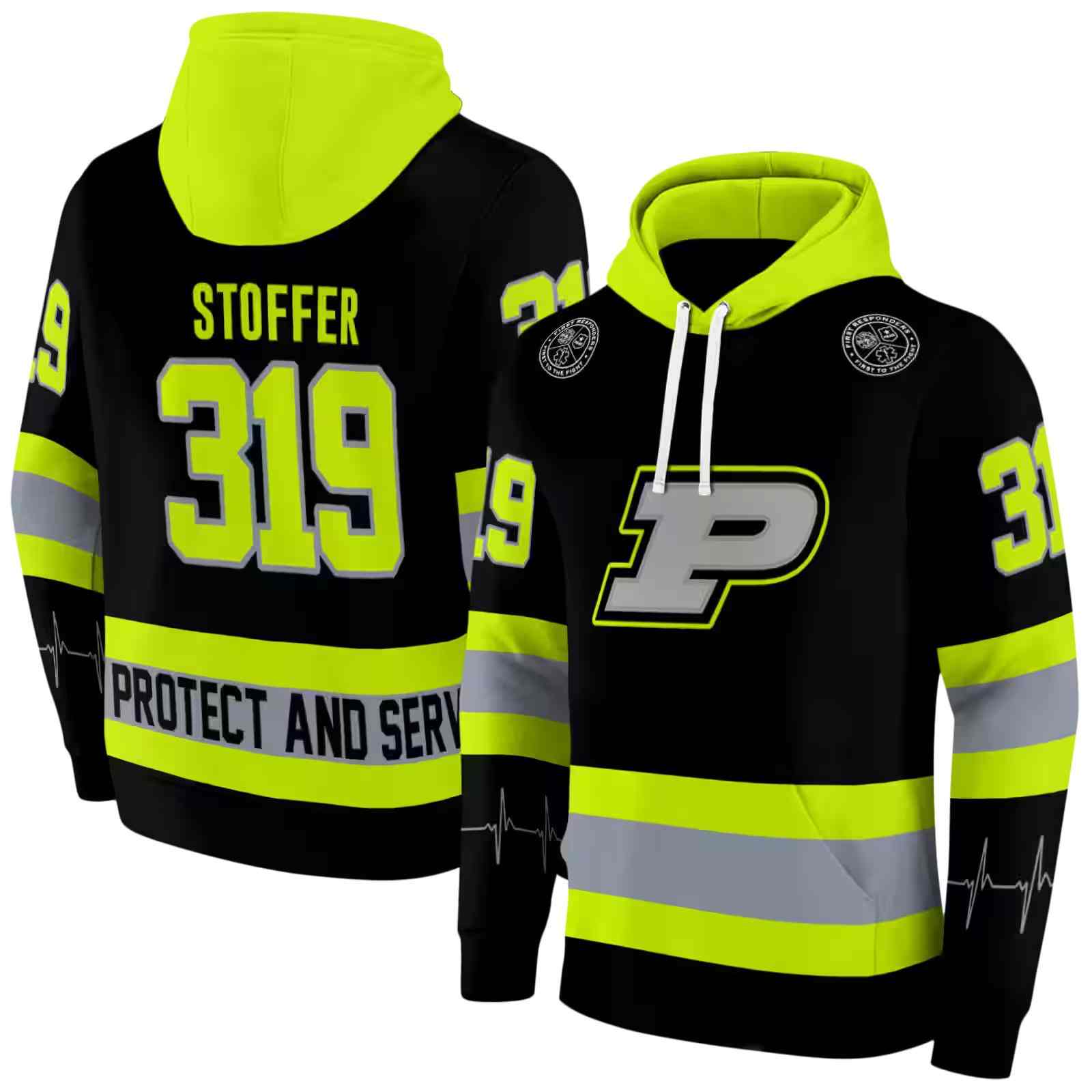 personalized purdue boilermakers safety motif black neon green hoodie fashion forward
