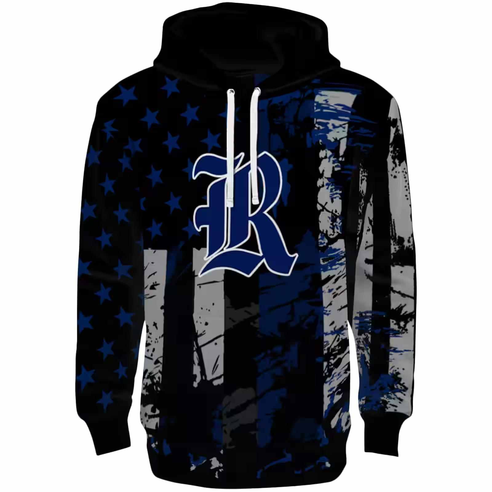 Personalized Rice Owls Distressed Flag Navy Blue Black Hoodie