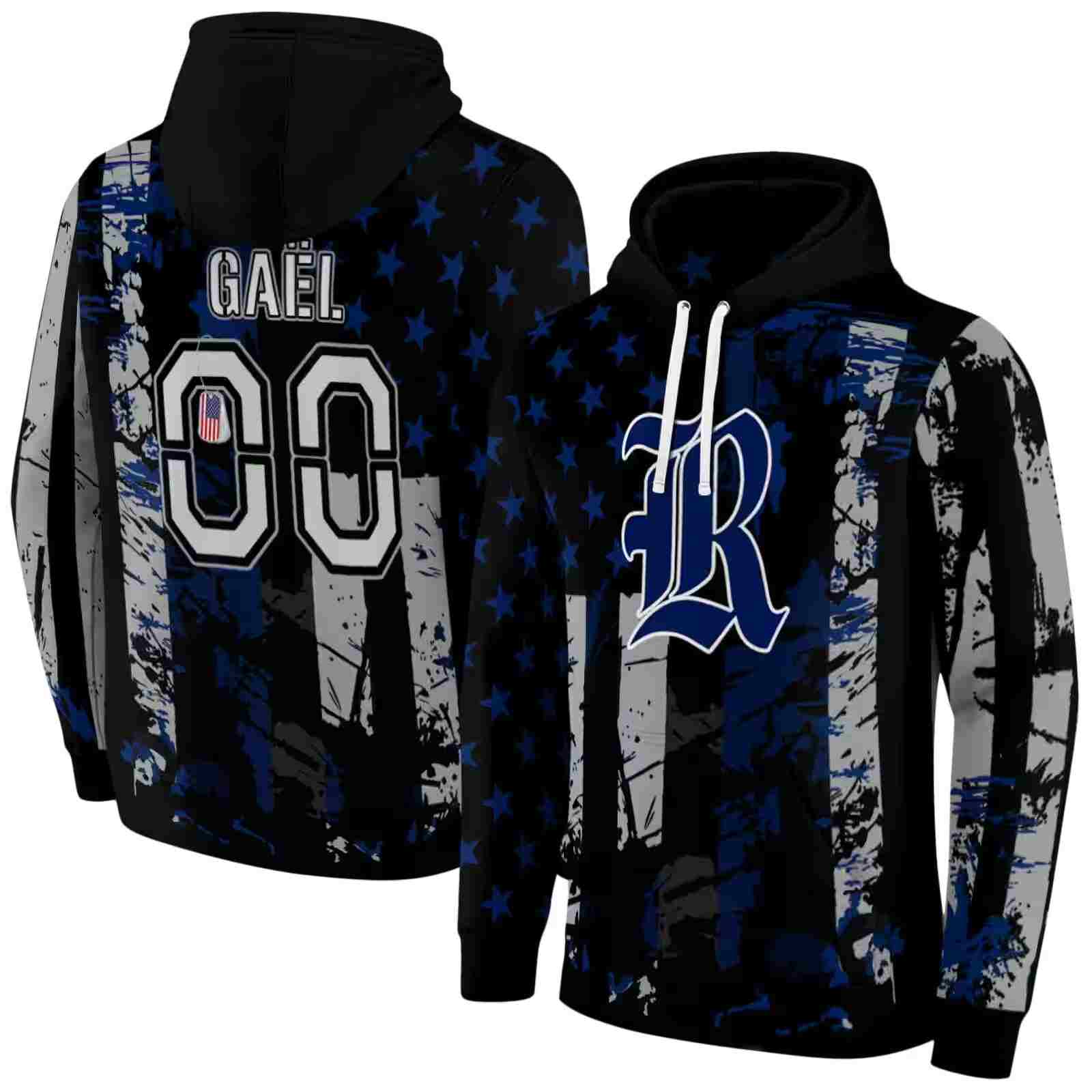 personalized rice owls distressed flag navy blue black hoodie fashion forward