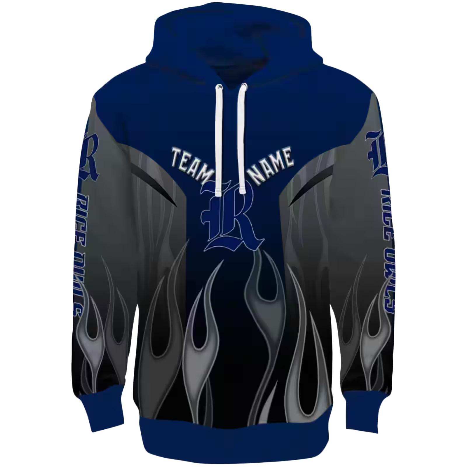 Personalized Rice Owls Flame Design Navy Blue Hoodie