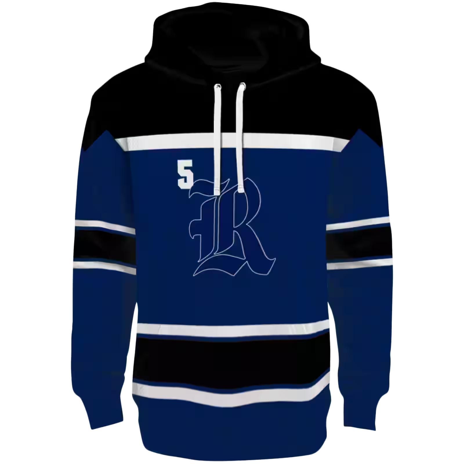 Personalized Rice Owls Striped Pattern Navy Blue Hoodie
