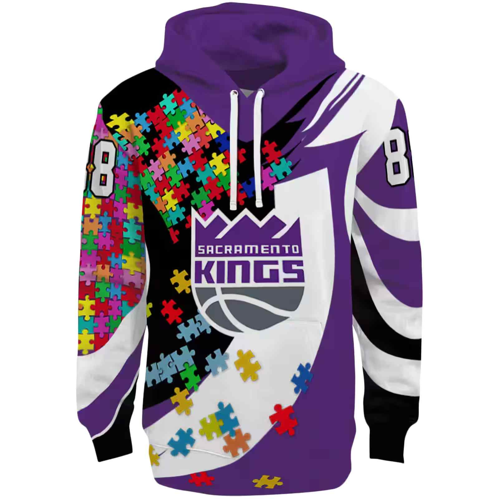 Personalized Sacramento Kings Puzzle Pieces Purple Hoodie