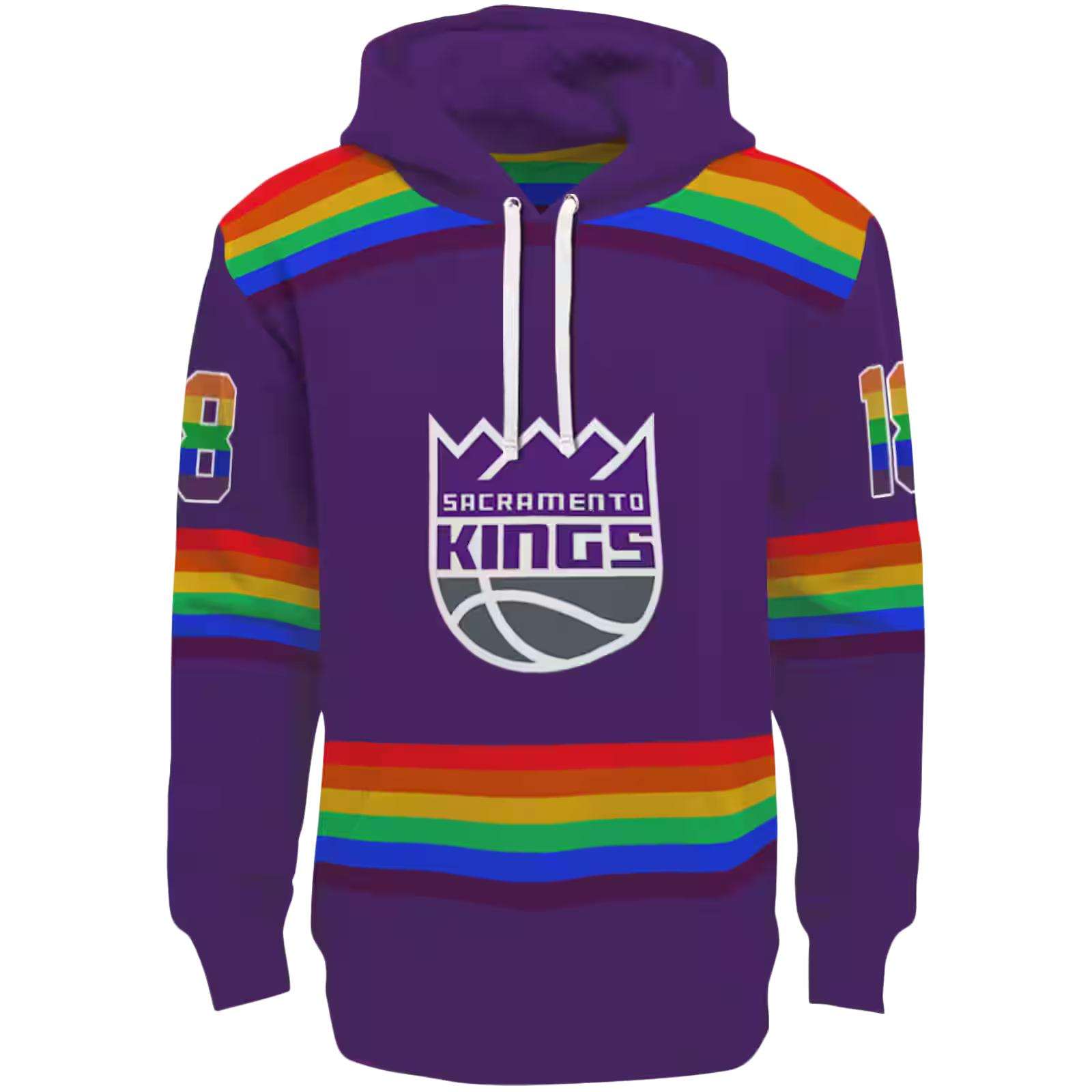 Personalized Sacramento Kings Rainbow Stripes Purple Hoodie
