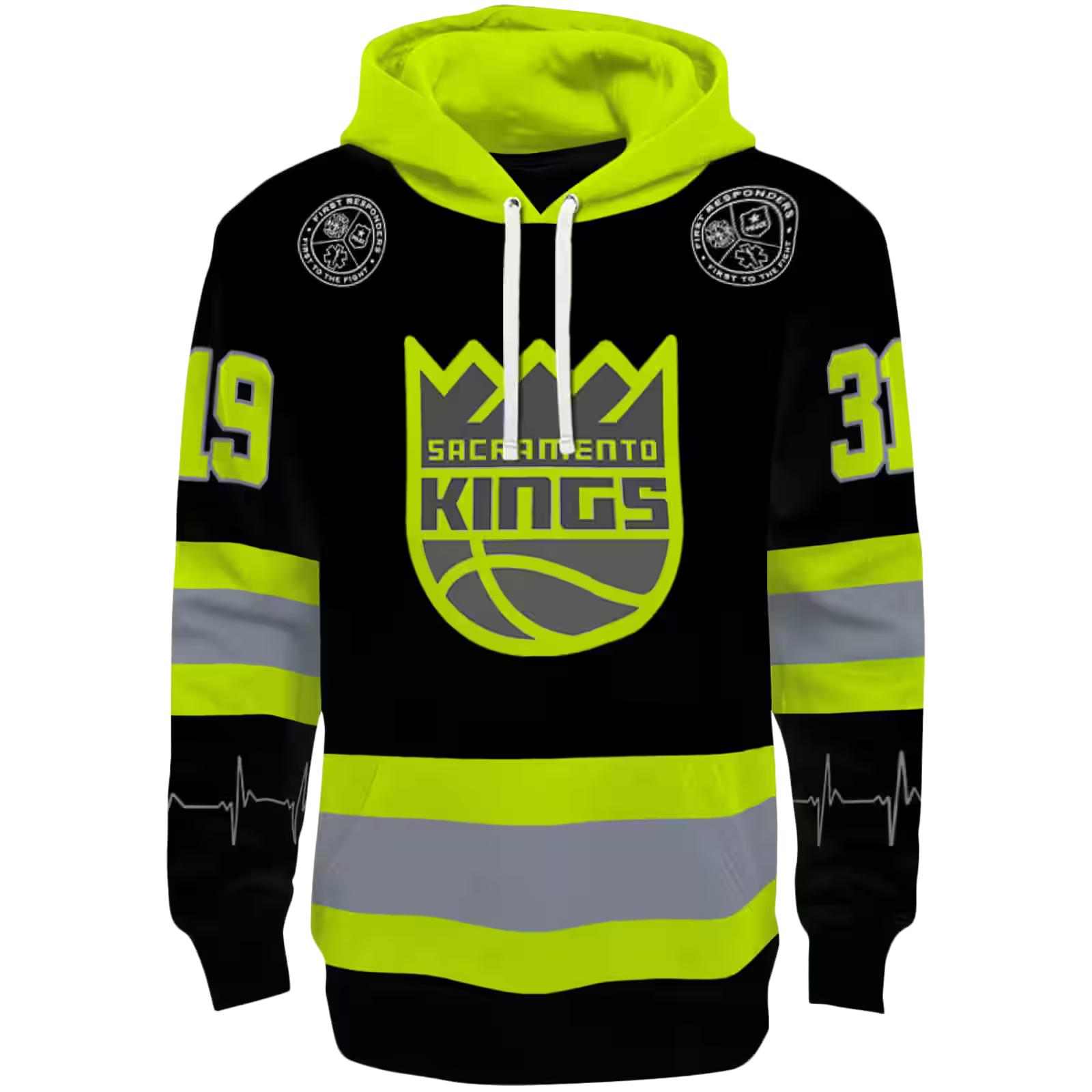 Personalized Sacramento Kings Safety Motif Black Neon Green Hoodie