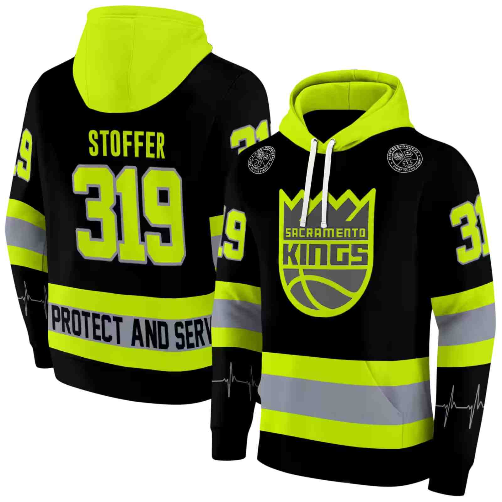 personalized sacramento kings safety motif black neon green hoodie fashion forward