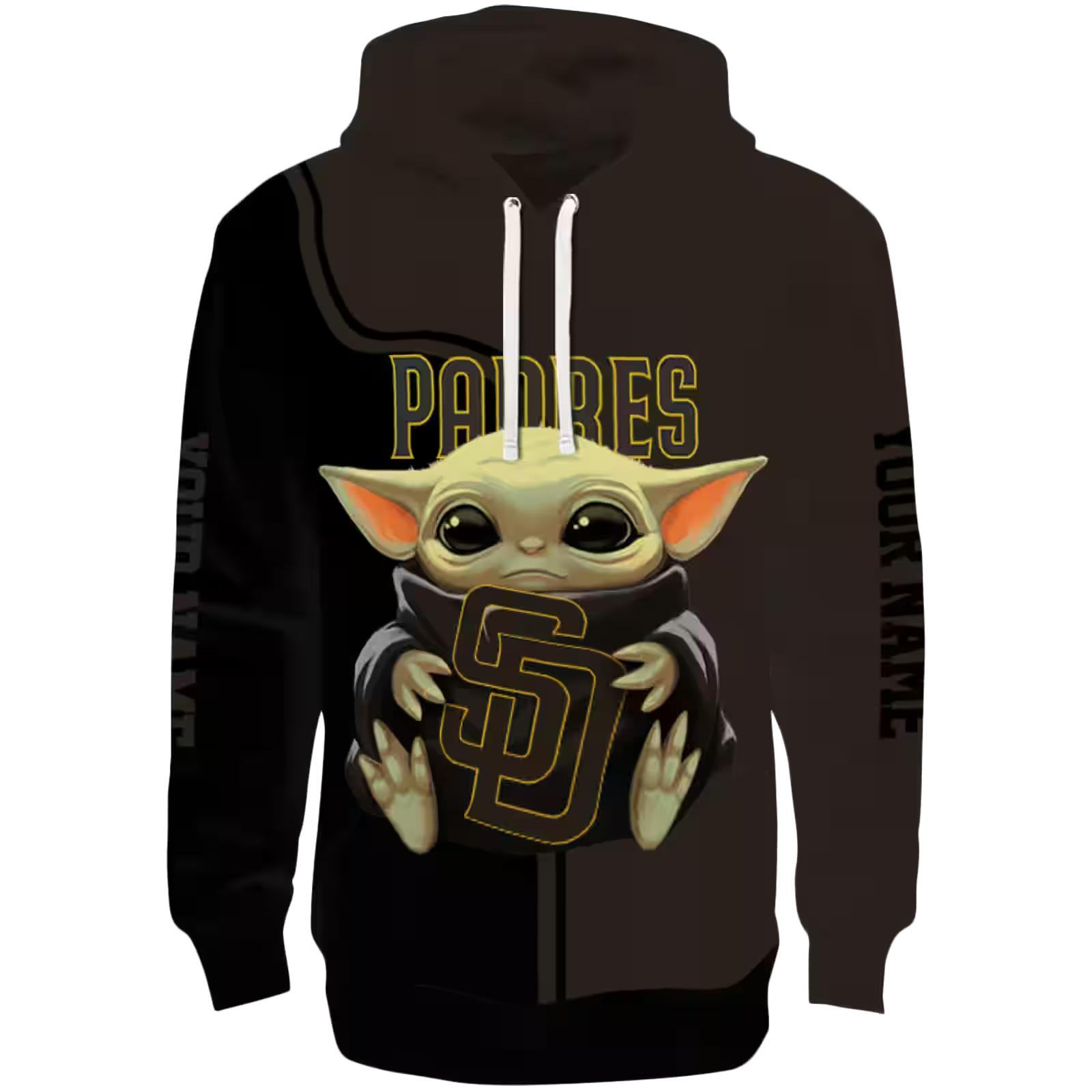 Personalized San Diego Padres Baby Yoda Brown Black Hoodie