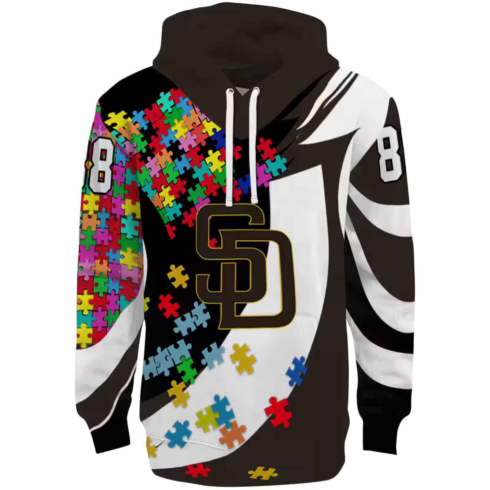 Personalized San Diego Padres Puzzle Pieces Brown Hoodie