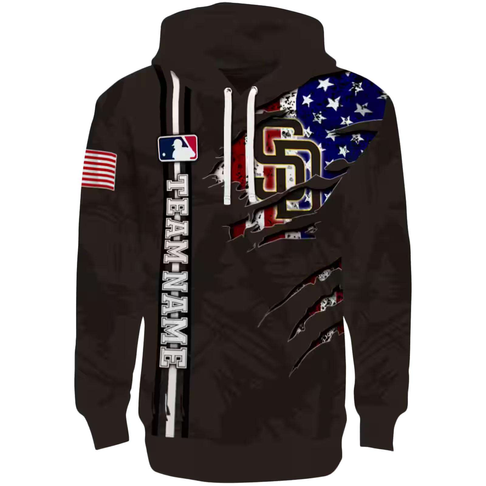 Personalized San Diego Padres Ripped Flag Brown Hoodie