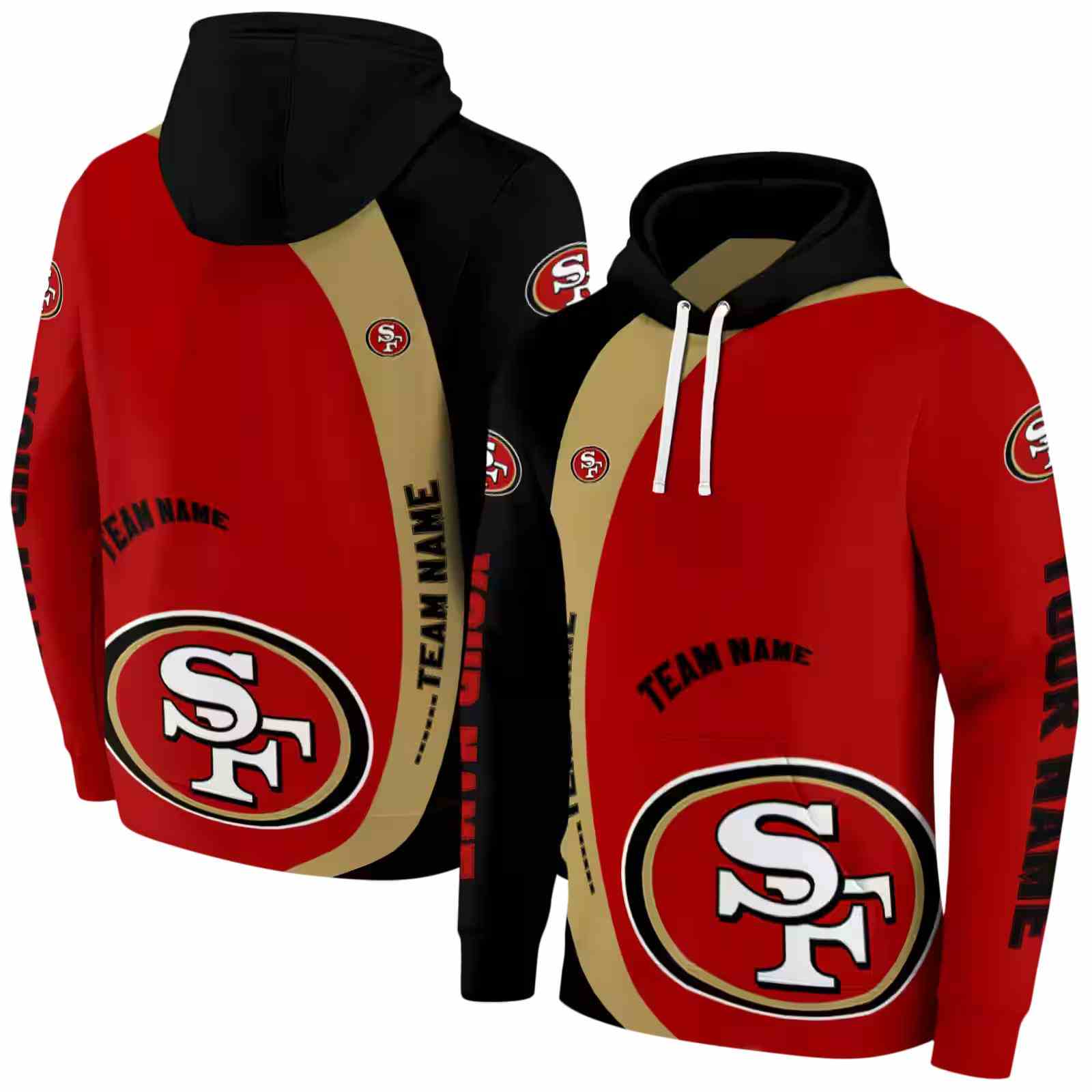 personalized san francisco 49ers minimalist design red black hoodie fashion forward