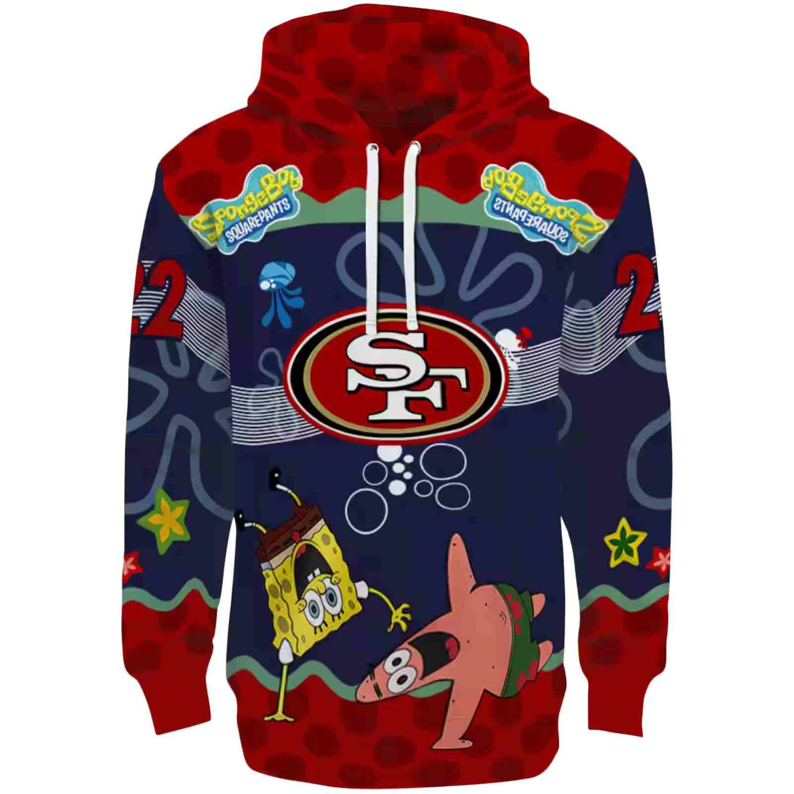 Personalized San Francisco 49ers Spongebob Patrick Star Red Navy Hoodie